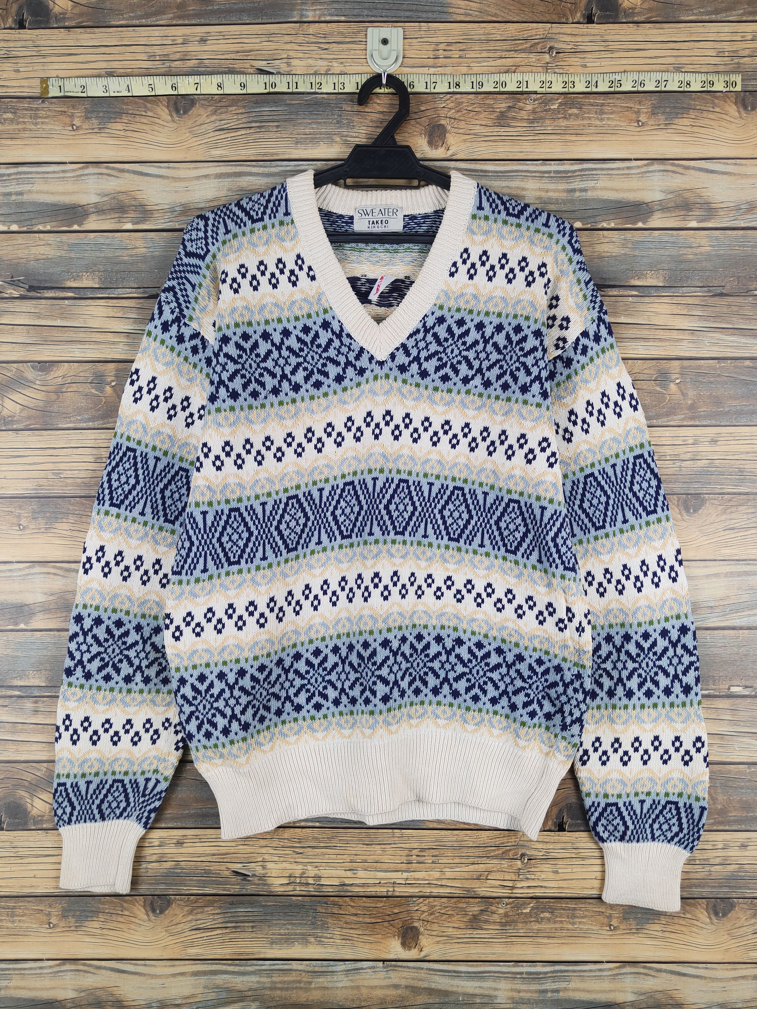 Takeo Kikuchi Takeo Kikuchi Cream Blue Knitwear Sweaters #W1229 Size US M / EU 48-50 / 2 - 1 Thumbnail