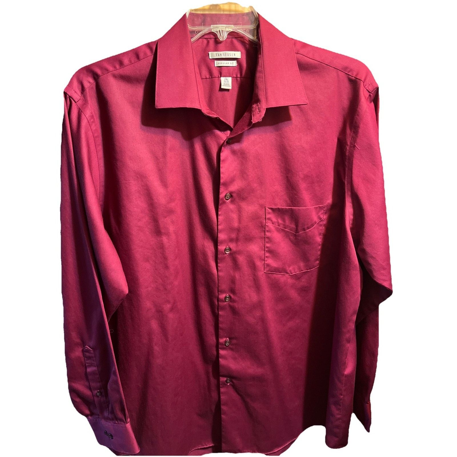 Van Heusen Van Heusen Mens Lux Sateen Red LS Dress Shirt Sz 17.5 34/35 Size US XXL / EU 58 / 5 - 1 Thumbnail