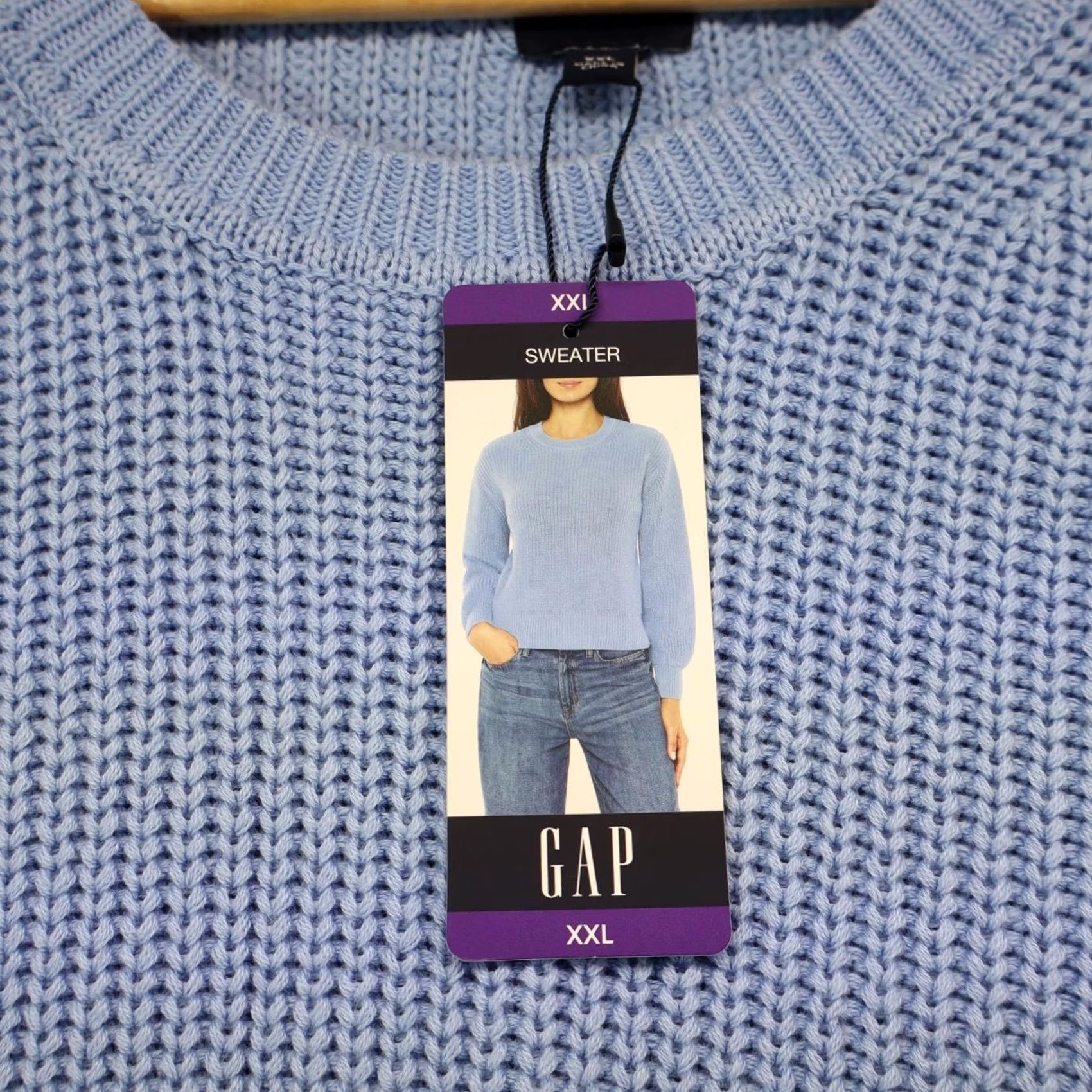 Gap VINTAGE: No Gap Sweater Womens XX-Large Blue 100% Cotton Crew Neck Pullover Knitted Knit Regular Long Sleeve NWT Size XXL / US 16-18 / IT 52-54 - 3 Thumbnail