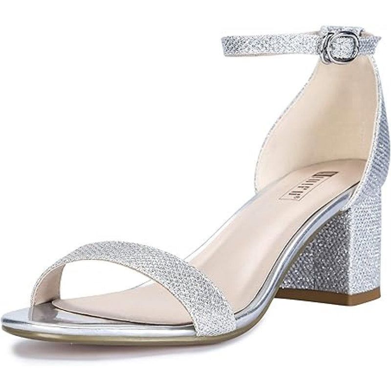 Other Idifu Women's 9 Silver Glitter Open Toe Block Heel Sandals Size US 9 / IT 39 - 1 Thumbnail