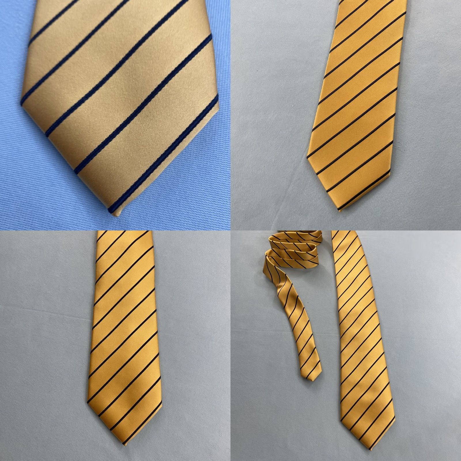 Vintage VINTAGE Puccini Necktie, Tie, 90s, Handmade, Microfiber Repp, Yellow Striped Blue, 3.5x62, Vintage, Boxer Cap? Size ONE SIZE - 9 Thumbnail