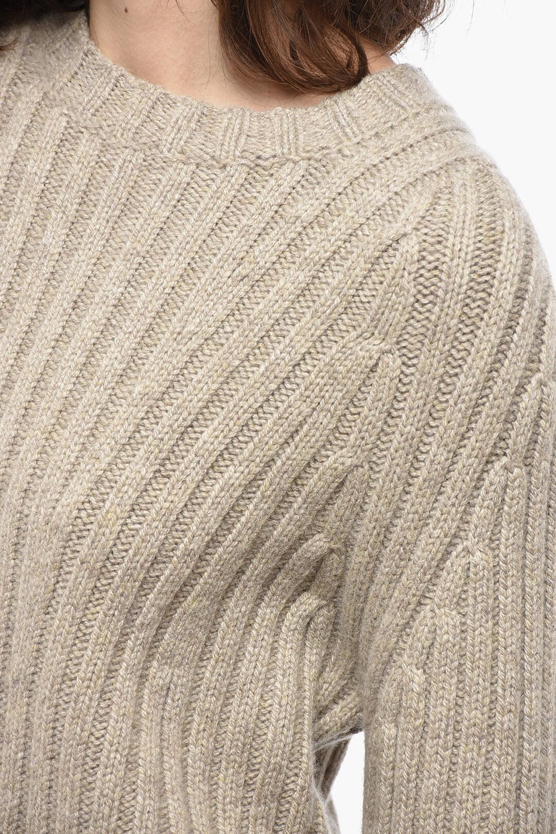 KHAITE og1mm0426 Cashmere Ribbed Crew-Neck Pullover in Beige Size M / US 6-8 / IT 42-44 - 3 Thumbnail