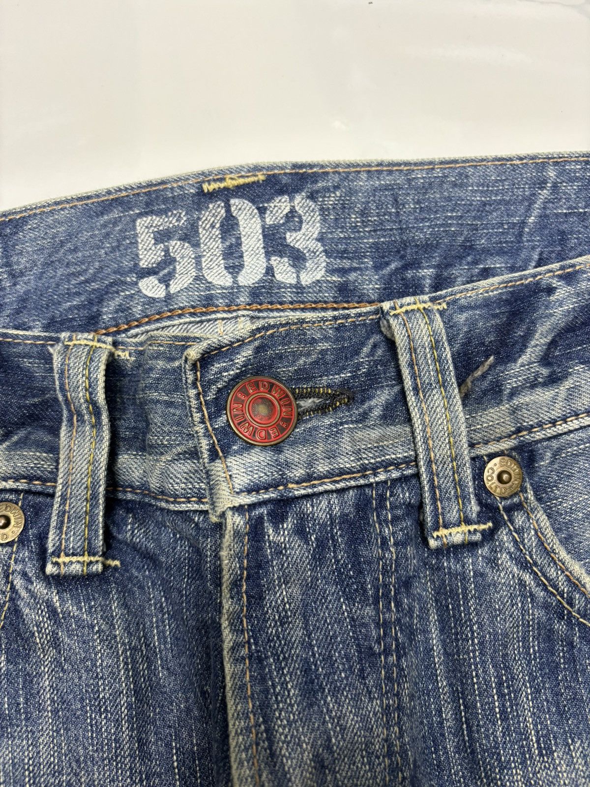 Who Decides War EDWIN 503 BLUE TRIP PAINT SPLATTER DISTRESSED DENIM JEANS Size US 32 / EU 48 - 10 Thumbnail