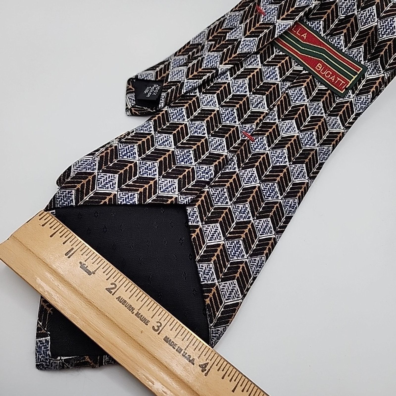 Other Villa Bugatti Gray-Gold-Black Geometric Silk Necktie - USA Size ONE SIZE - 2 Thumbnail