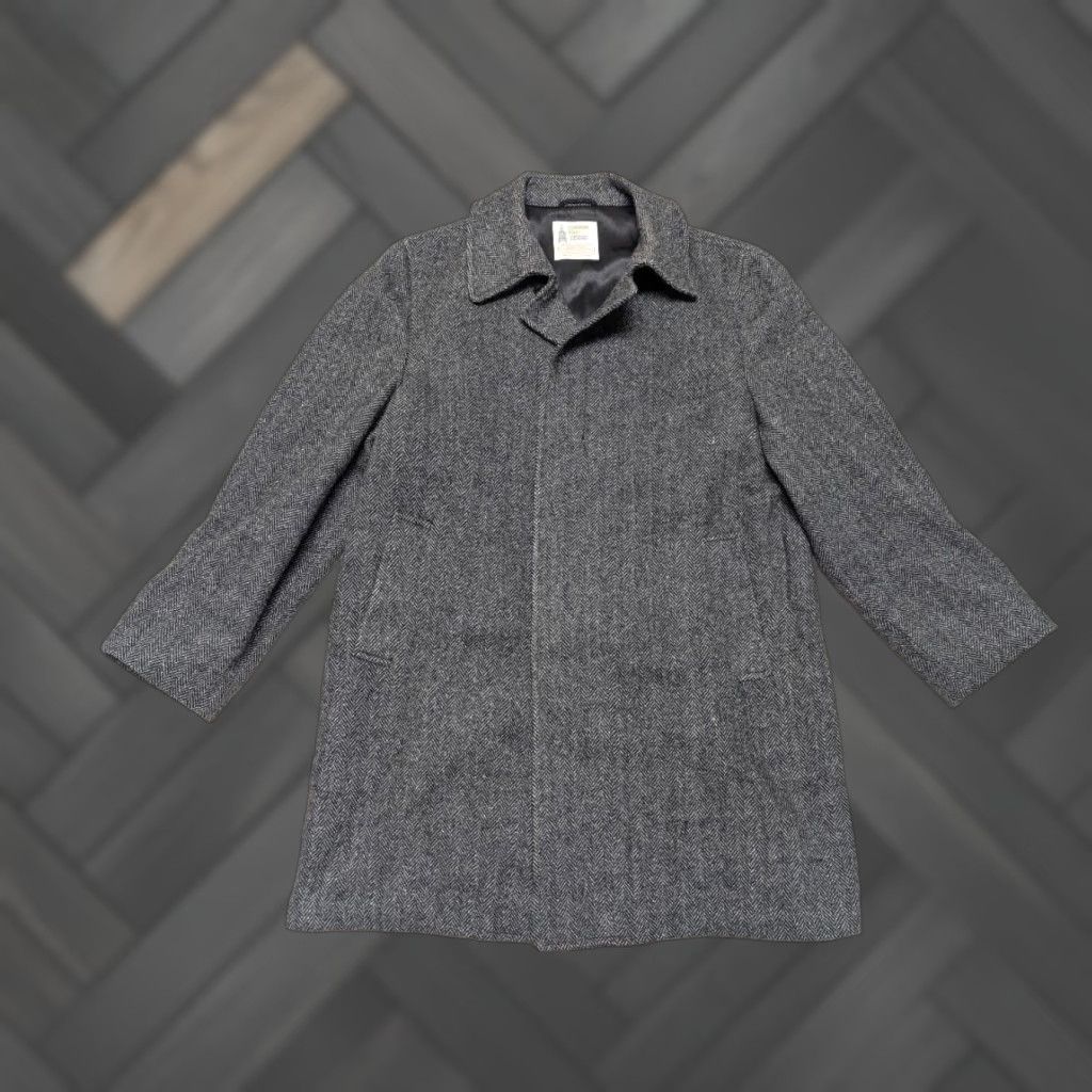 London Fog VINTAGE London Fog coat Overcoat Shirt Mens XL Charcoal Gray Tweed Herringbone 46 Wool English Donegal 1940s 50s 60s Size US XL / EU 56 / 4 - 1 Thumbnail