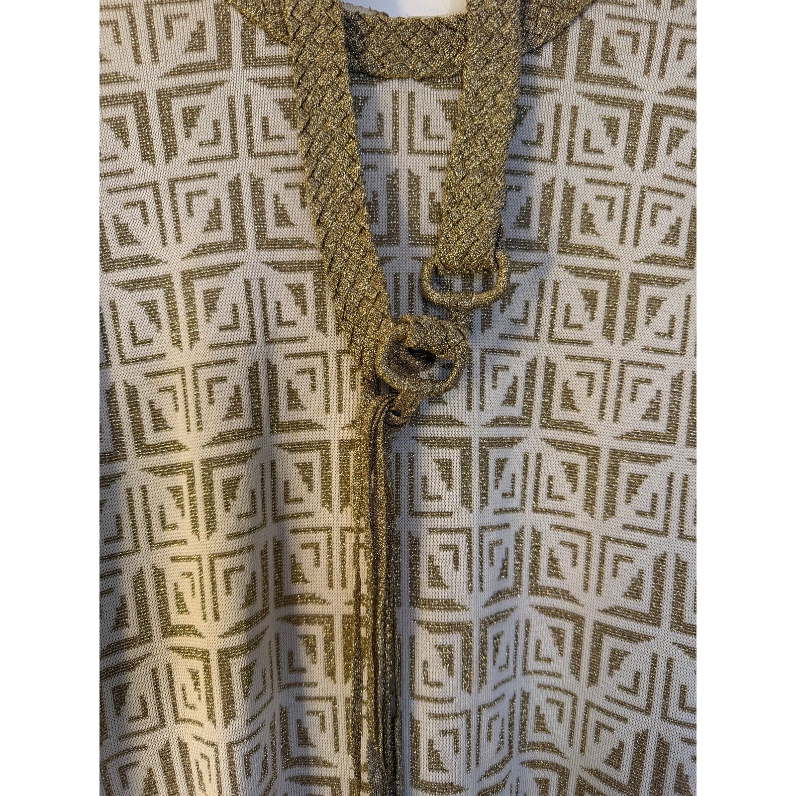 Pierre Balmain 1970's Pierre Balmain Geometric Cream-Gold Lurex Midi Dress Size S / US 4 / IT 40 - 3 Thumbnail