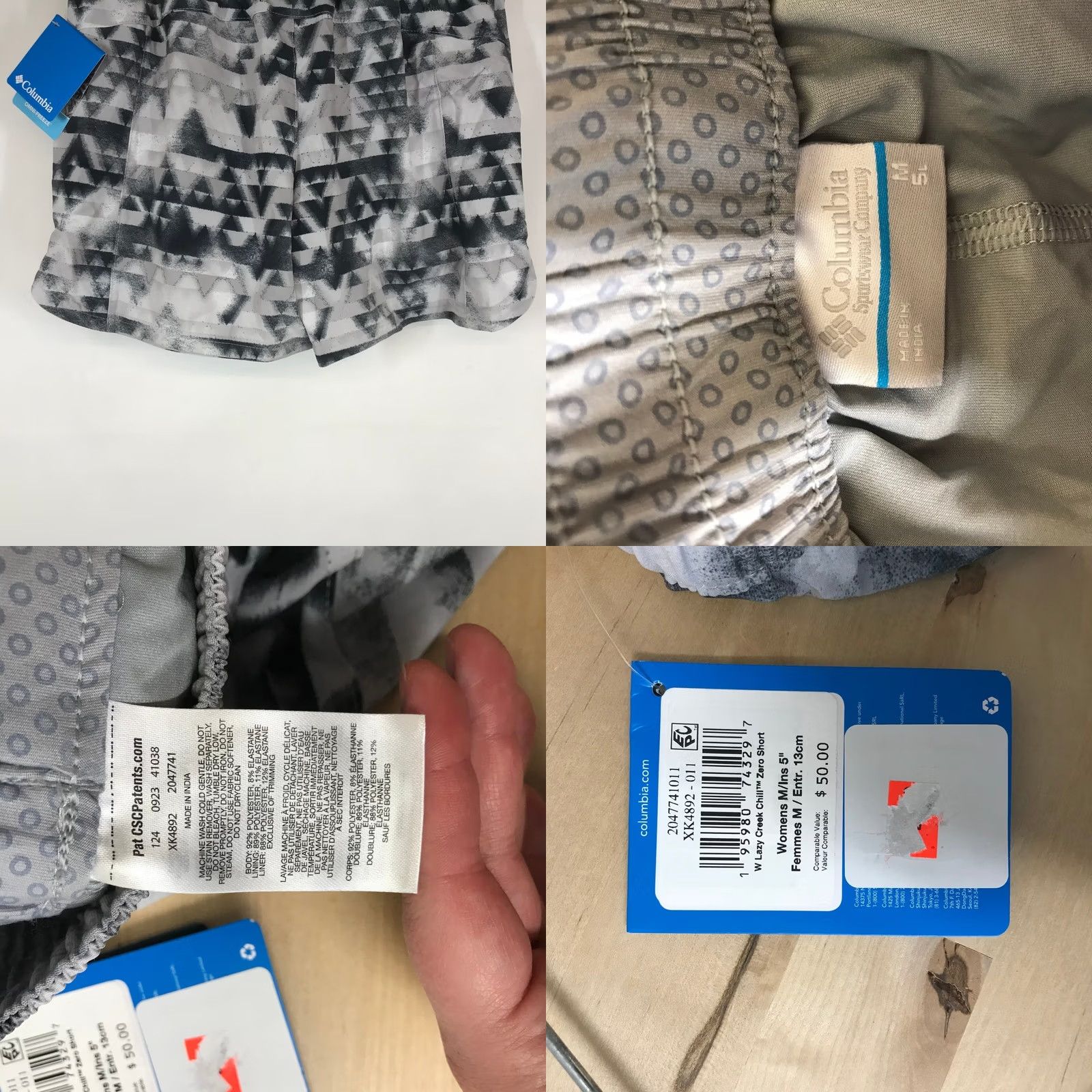 Triangl Columbia Omni-Freeze Active Shorts Black White Geometric Triangle Womens M Elastic Pockets Athletic Fit Geometric Southwest Outdoor Summer Spring Size 32" / US 10 / IT 46 - 8 Thumbnail