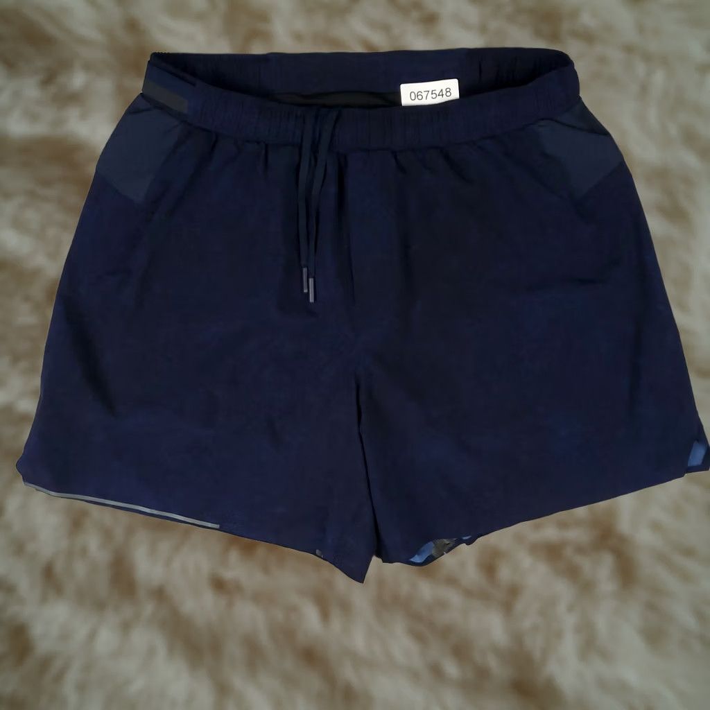 Lululemon Lululemon Shorts Mens Size Large Navy Blue Surge Lined Lace Tie Stretch Athletic Activewear Pockets Regular Size US 33 - 1 Thumbnail