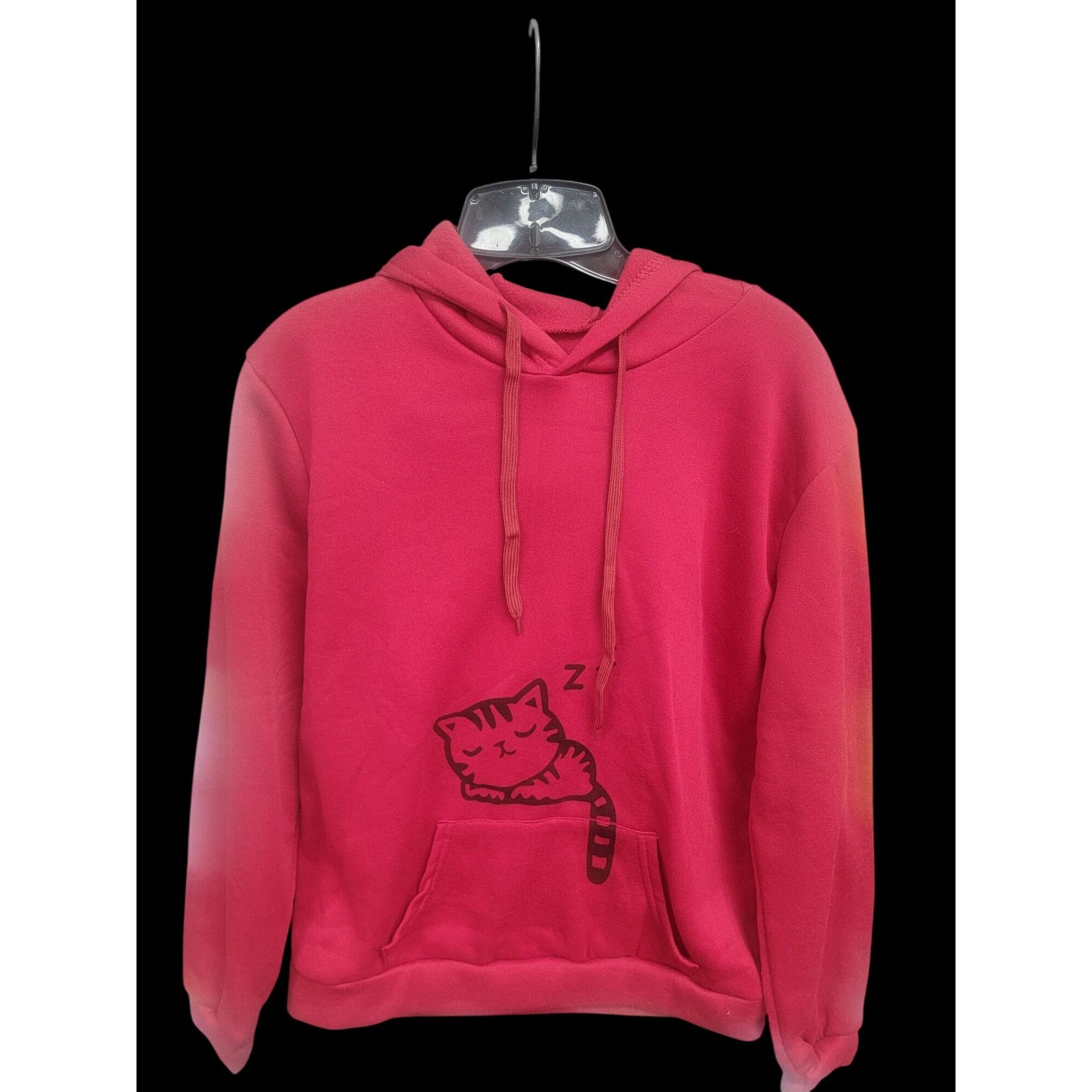 Other Cozy Red Hoodie With Sleeping Cat Print & Front Pocket Size S / US 4 / IT 40 - 1 Thumbnail