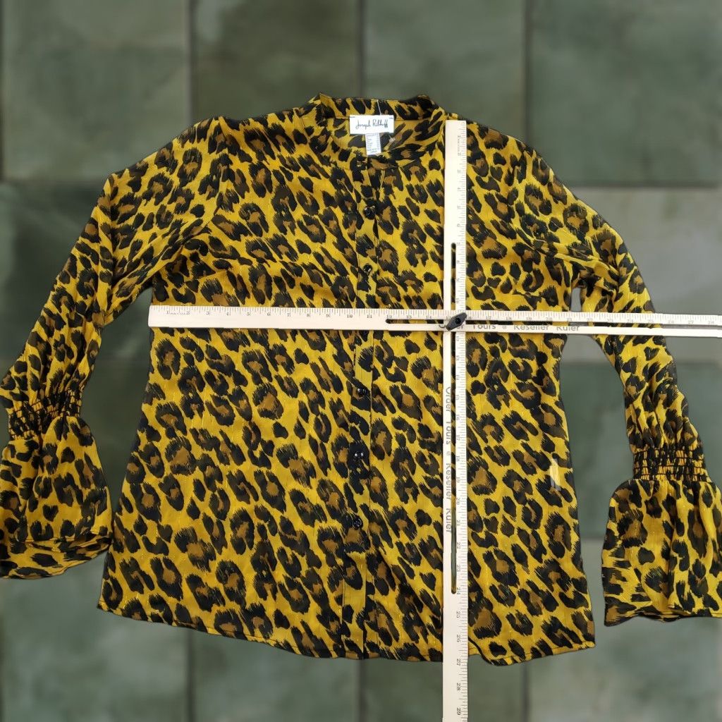 Joseph Ribkoff Joseph Ribkoff Blouse Womens 12 Yellow Leopard Bell Sleeve Sheer Top Boho Size XL / US 12-14 / IT 48-50 - 1 Thumbnail