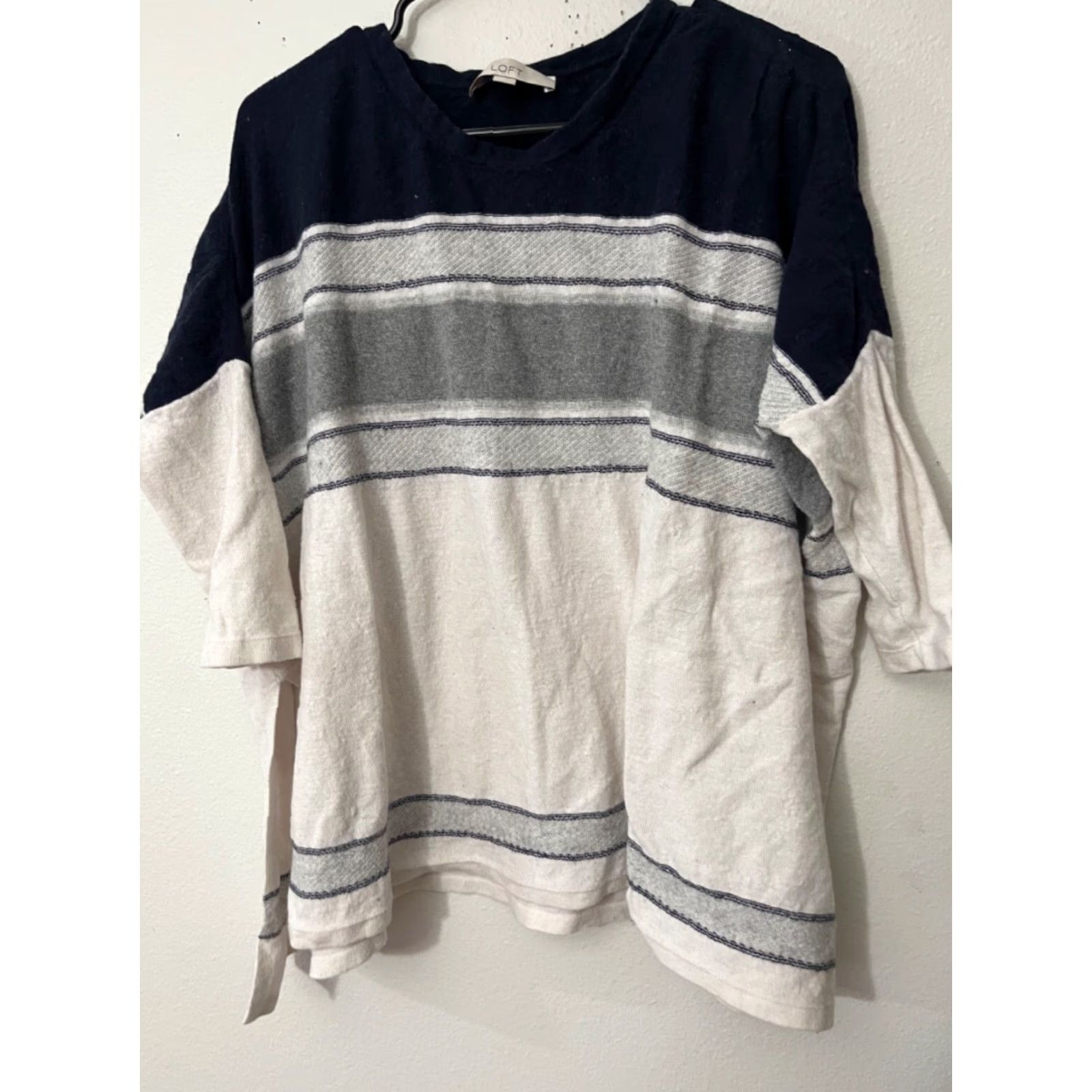Loft LOFT Blouse Women's 1/2 Sleeve Gray Black Striped Size M Multicolor Geometric Button Cuff Pocket Hi Low Regular Fit Pullover Size M / US 6-8 / IT 42-44 - 2 Thumbnail