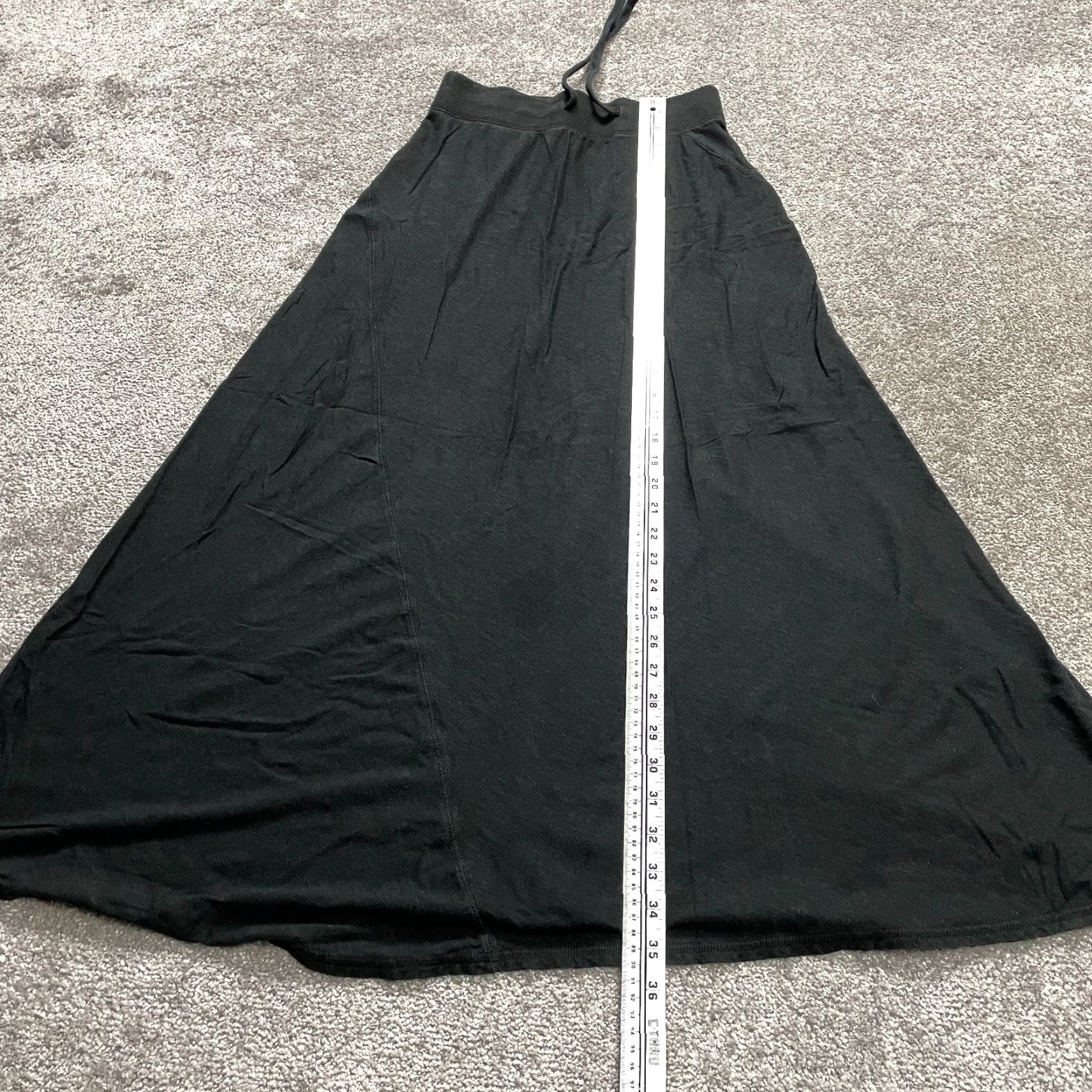 Vintage A-Line Midi Skirt Tie Waist Black Cotton Modal Knit S Women Size 28" / US 6 / IT 42 - 2 Thumbnail