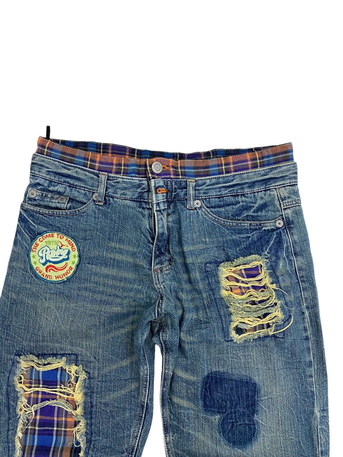 If Six Was Nine × Japanese Brand × Le Grande Bleu (L.G.B.) Grand Honor Denim Patchwork Tartan Distressed Double Waist Size US 31 - 9 Thumbnail