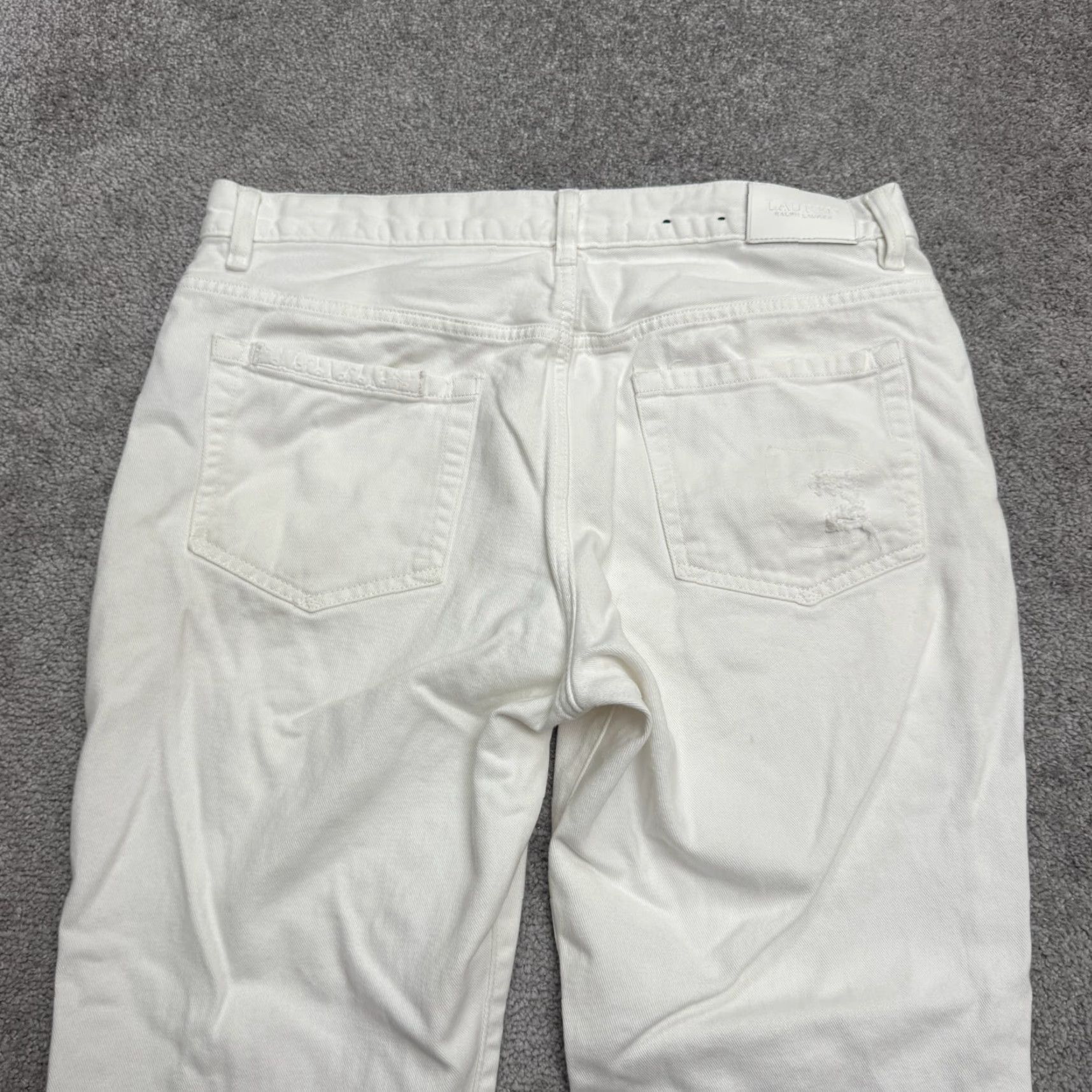 Ralph Lauren Lauren Ralph Lauren Jeans Women White Distressed Embroidered 12 Denim Straight 5-Pocket Comfort Stretch Baggy? (Need to fix) Size 34" / US 12 / IT 48 - 5 Thumbnail