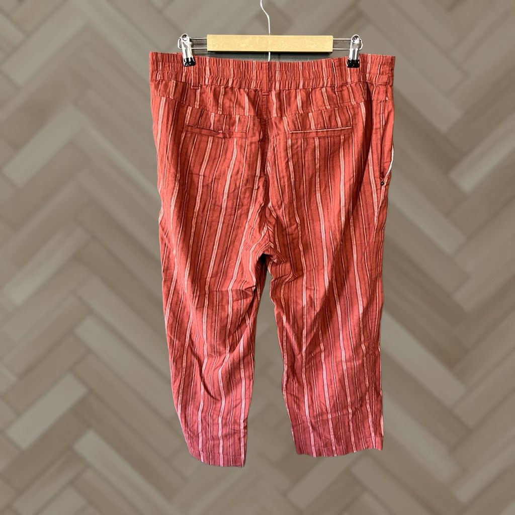 Vintage Sundance Pants Womens Red Striped Linen Cropped Wide-Leg Size 14 Size 36" / US 14 / IT 50 - 1 Thumbnail