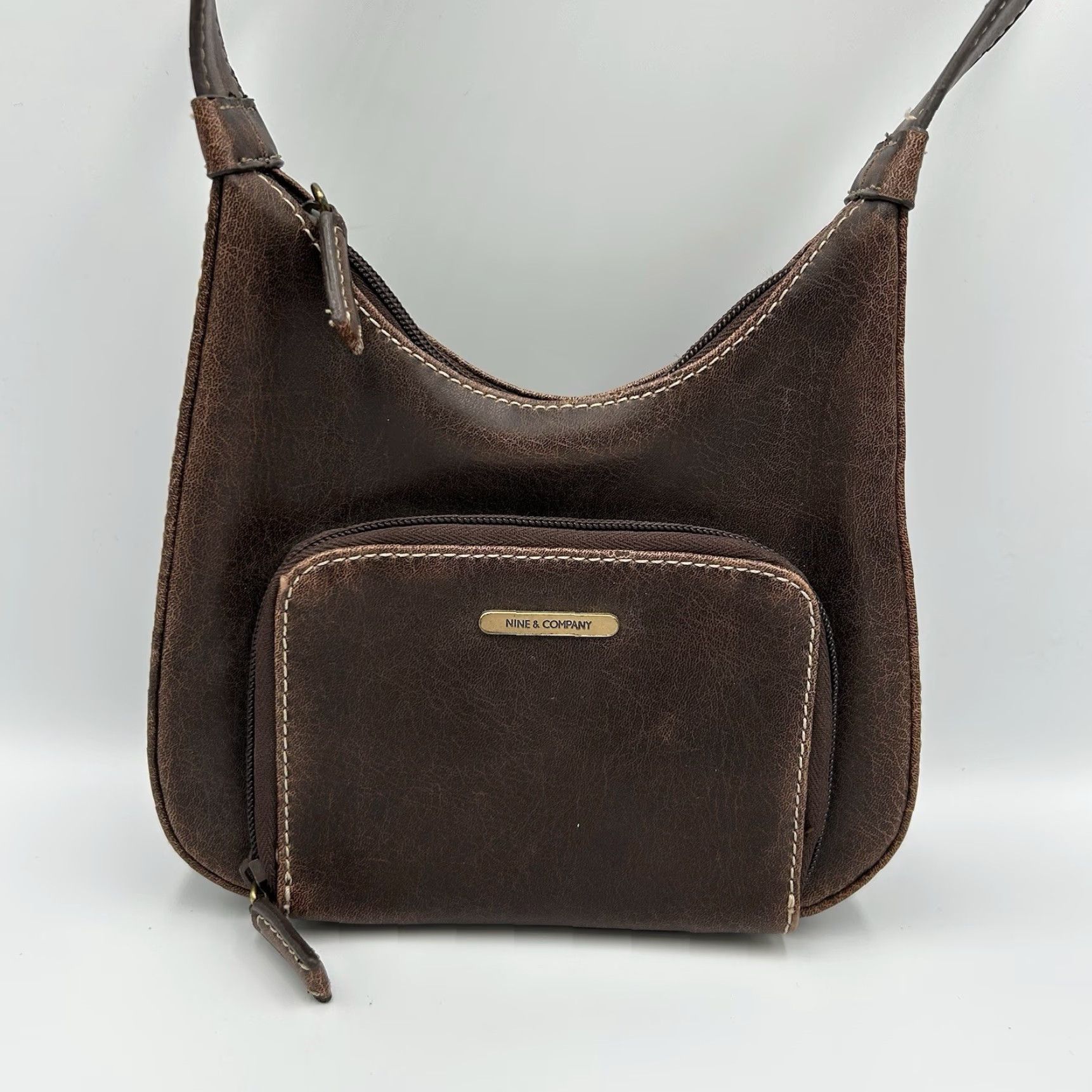 CO VINTAGE Nine & Co Shoulder Bag Small Brown Leather Women Womens Small Brown Solid Leather Bag Size ONE SIZE - 2 Thumbnail