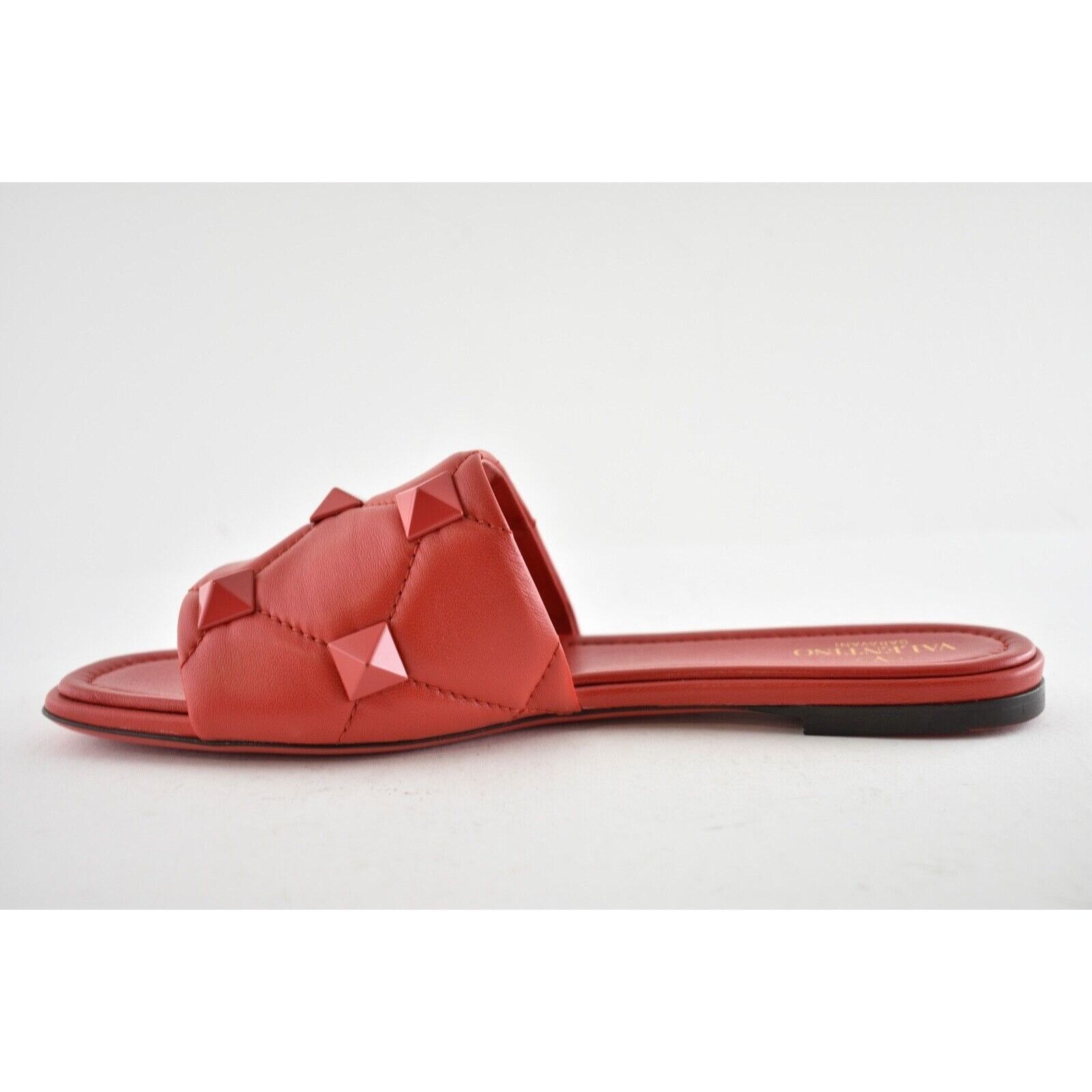 Valentino Valentino Rockstud Roman Stud Red Leather Slide Slip On Size US 7 / IT 37 - 9 Thumbnail
