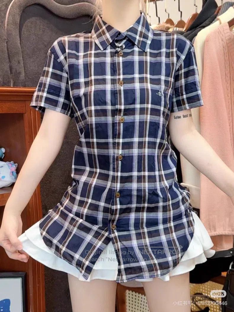 Vivienne Westwood Vivienne Westwood Vintage Navy Blue Plaid Shirt Size M / US 6-8 / IT 42-44 - 2 Thumbnail