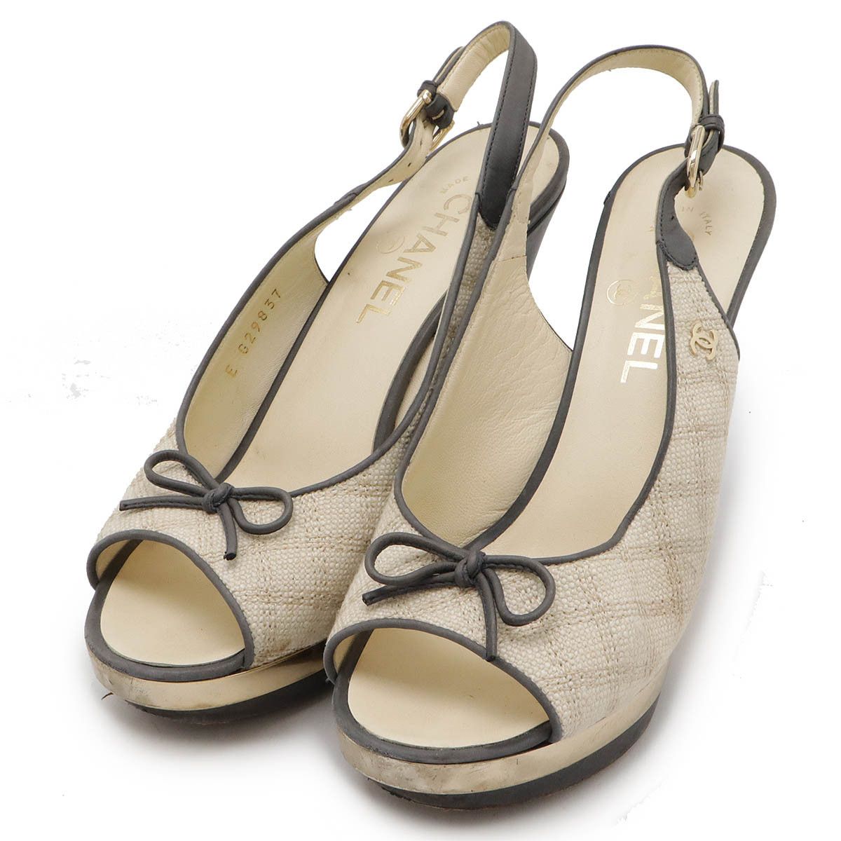 Chanel Chanel Backstrap Sandal Canvas Leather Pumps Canvas Shoes G29837 in White, Women's