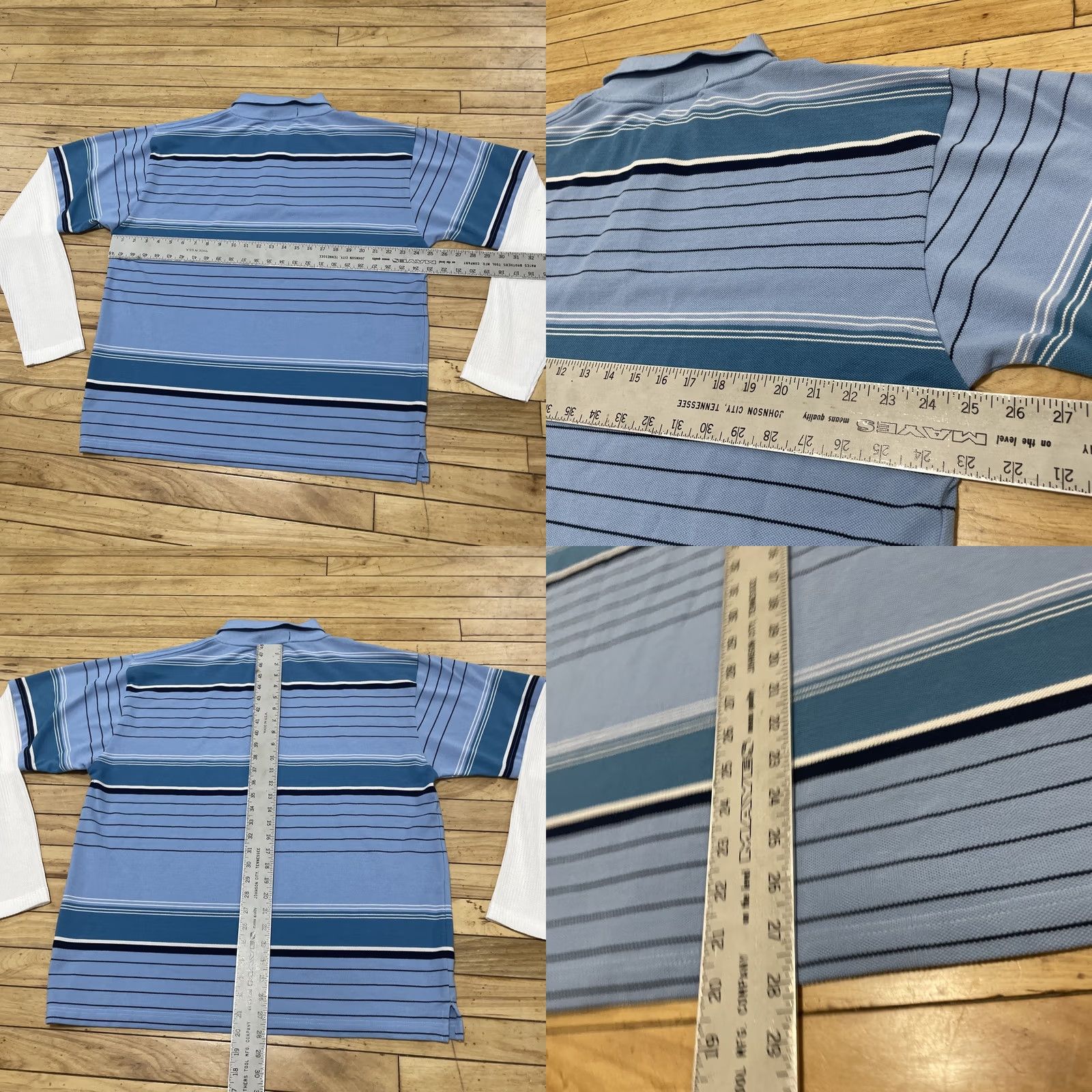 Vintage Walnut Creek Shirt Men 2XL Blue Black Striped White Layered Rugby Sleeves XXL Short Sleeve Size US XXL / EU 58 / 5 - 8 Thumbnail