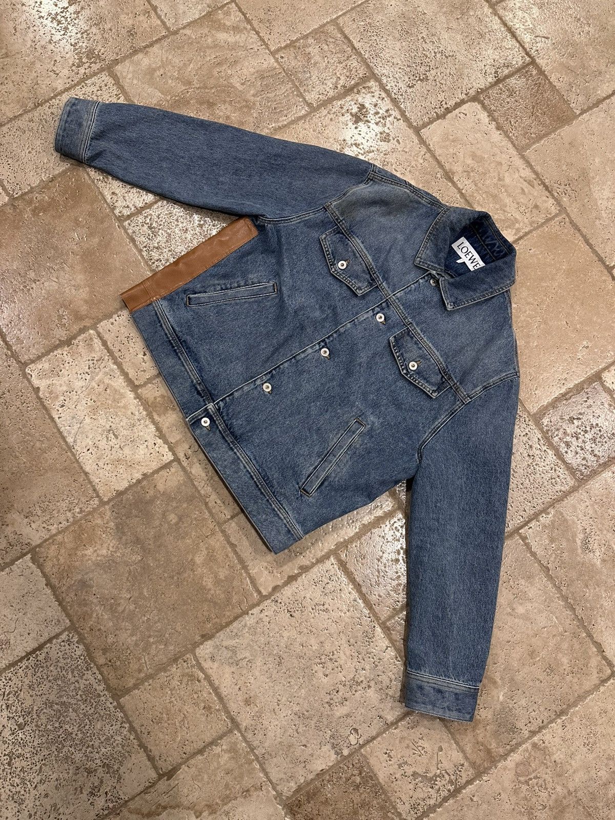 Loewe Loewe Leather Panelled Patch Logo Blue Denim Jacket Size US L / EU 52-54 / 3 - 5 Thumbnail