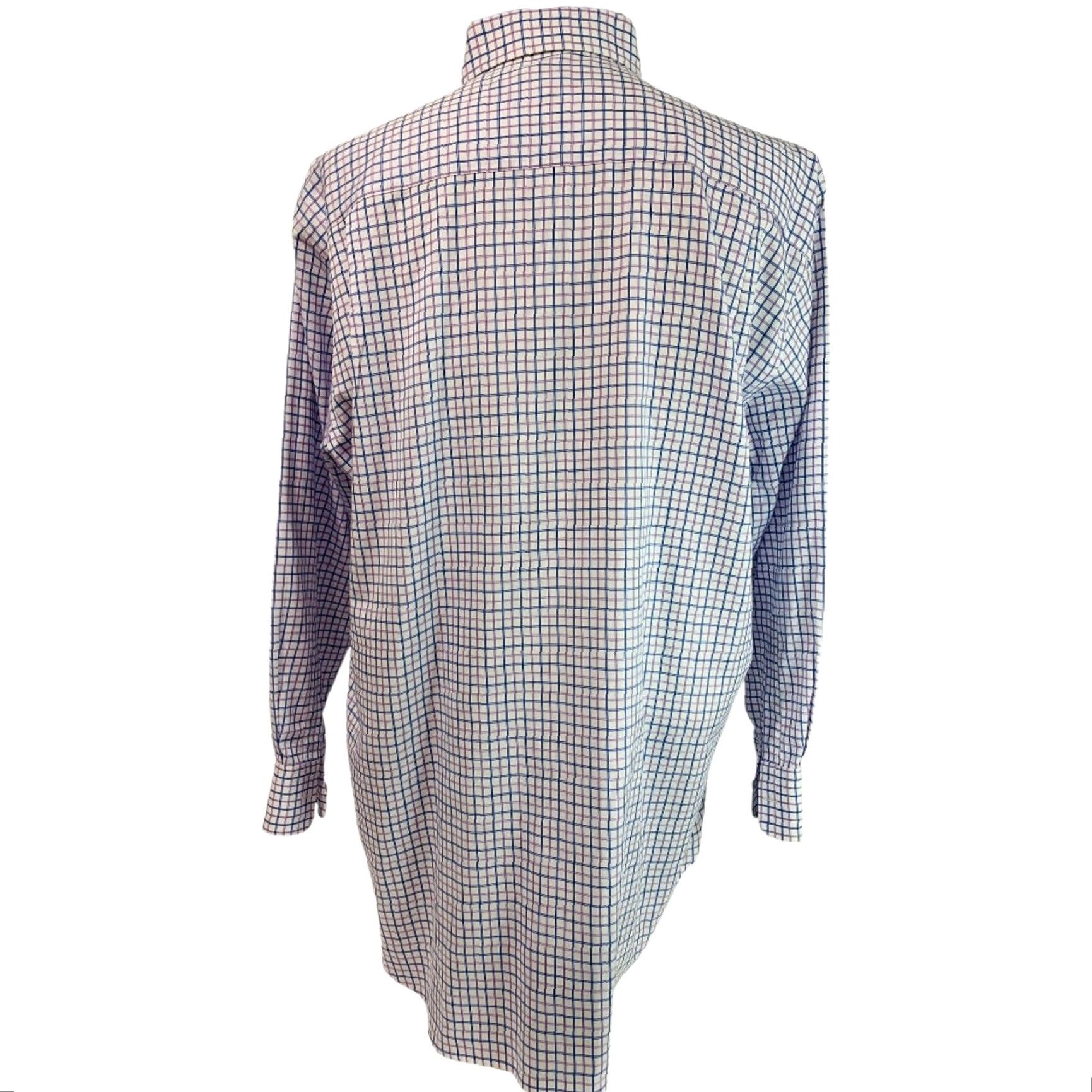 David Donahue David Donahue Shirt Windowpane Blue Purple Mens Button Up Dress Shirt 17.5 32/33 Regular Cotton Size 48R - 6 Thumbnail
