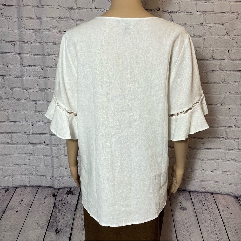 Ellen Tracy NWT New $89 Ellen Tracy Tie Neck Linen Blend White Top Size Size M / US 6-8 / IT 42-44 - 5 Thumbnail