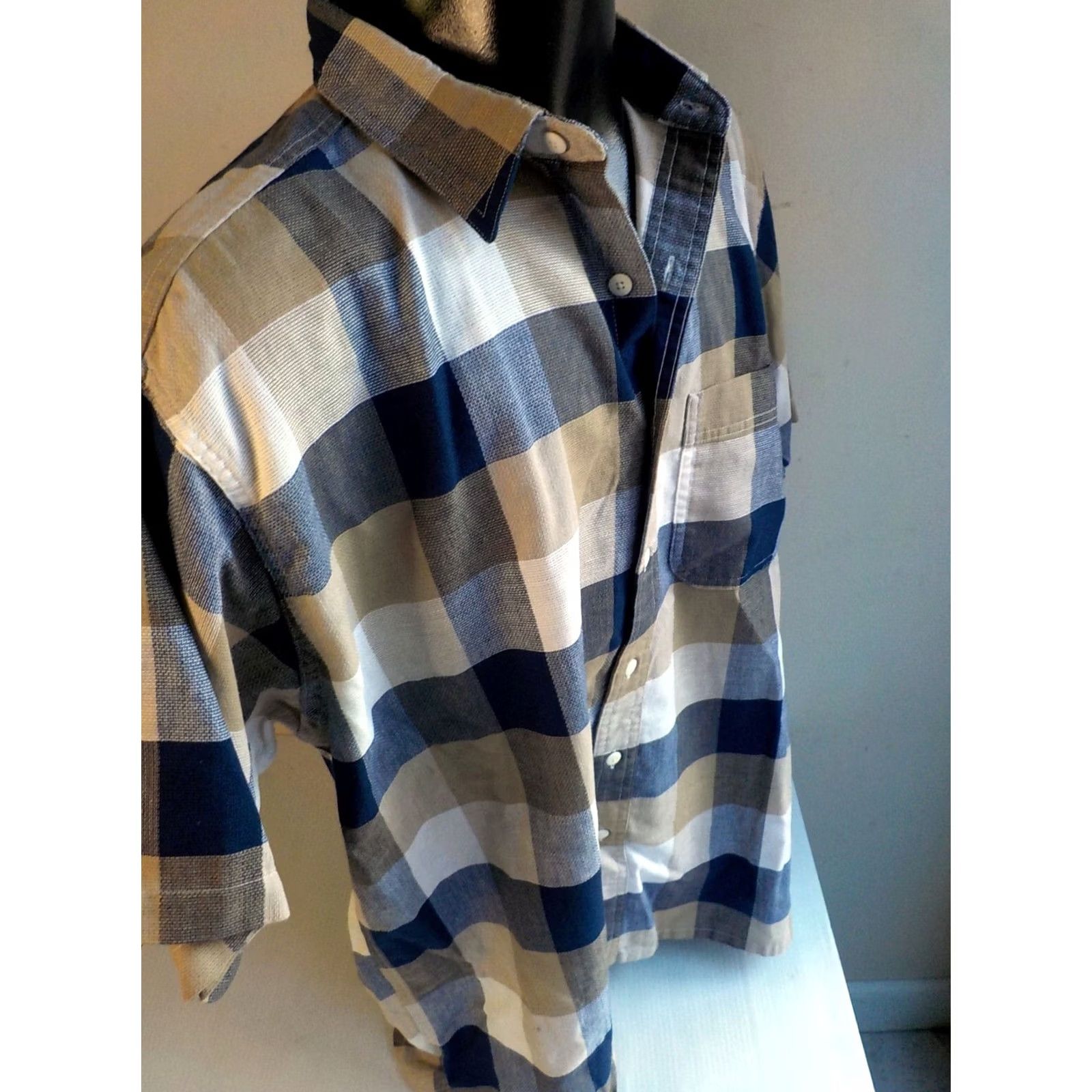Vintage VINTAGE LL BEAN Cool Weave Short Sleeve Plaid Shirt Cotton Blue/Beige SZ L Shirt Men Long? Size US L / EU 52-54 / 3 - 3 Thumbnail