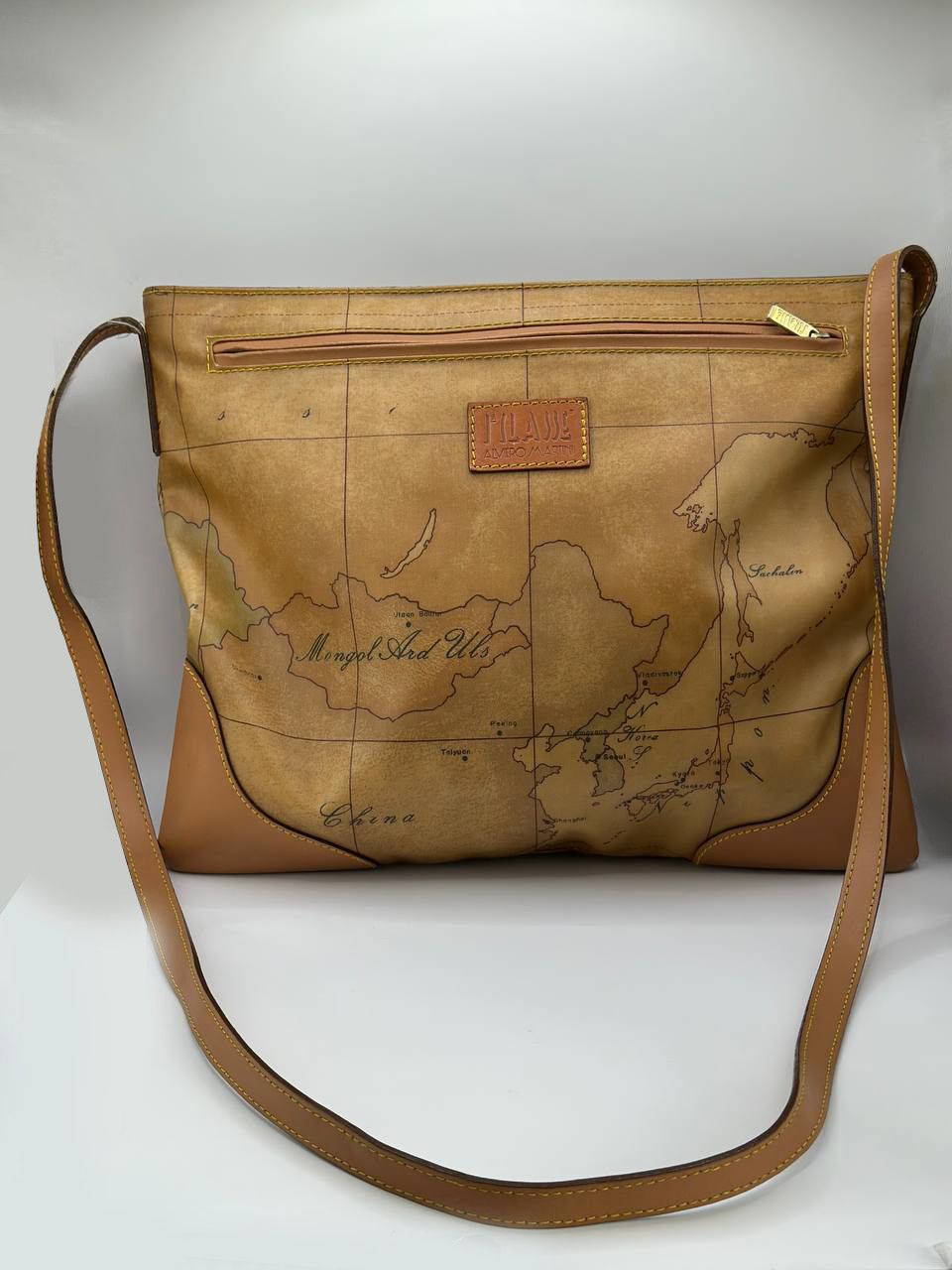 Alviero Martini Classe Geo Map Shoulder Bag Vintage Leather