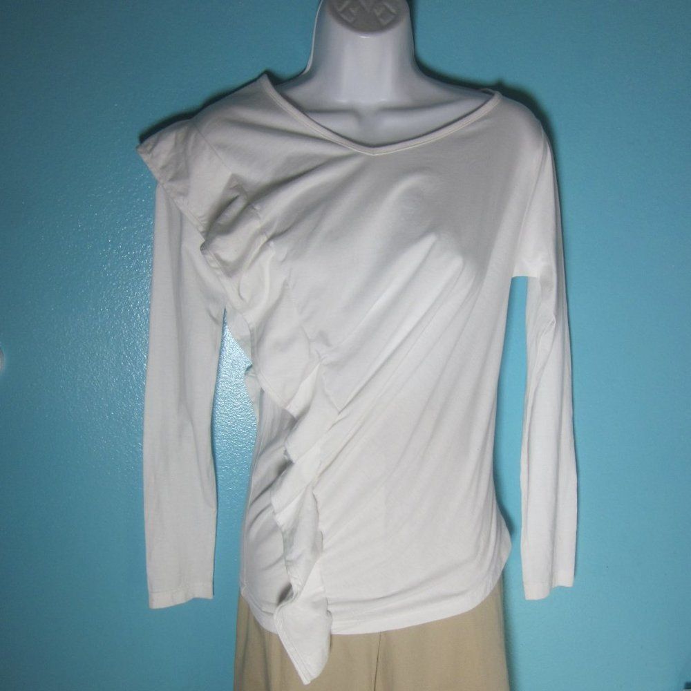 Alexa Chung Lu Lu Cheung Womens Size S Asymmetrical Long Sleeve White Cotton Ruffle Tee Size S / US 4 / IT 40 - 3 Thumbnail