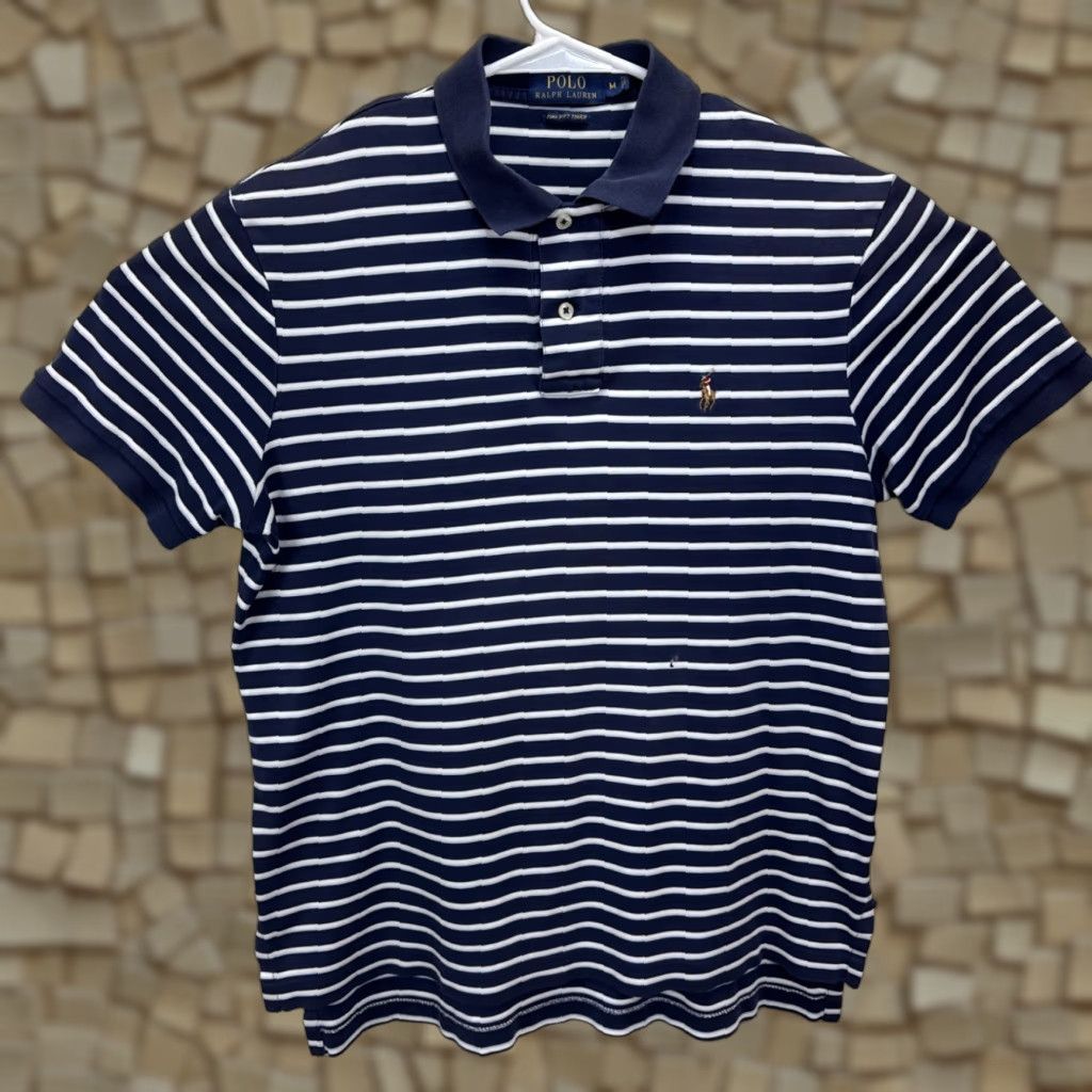 Polo Ralph Lauren VINTAGE Polo Ralph Lauren Men's Polo Shirt Short Sleeve Striped Navy White Slim Fit Casual Size US M / EU 48-50 / 2 - 1 Thumbnail