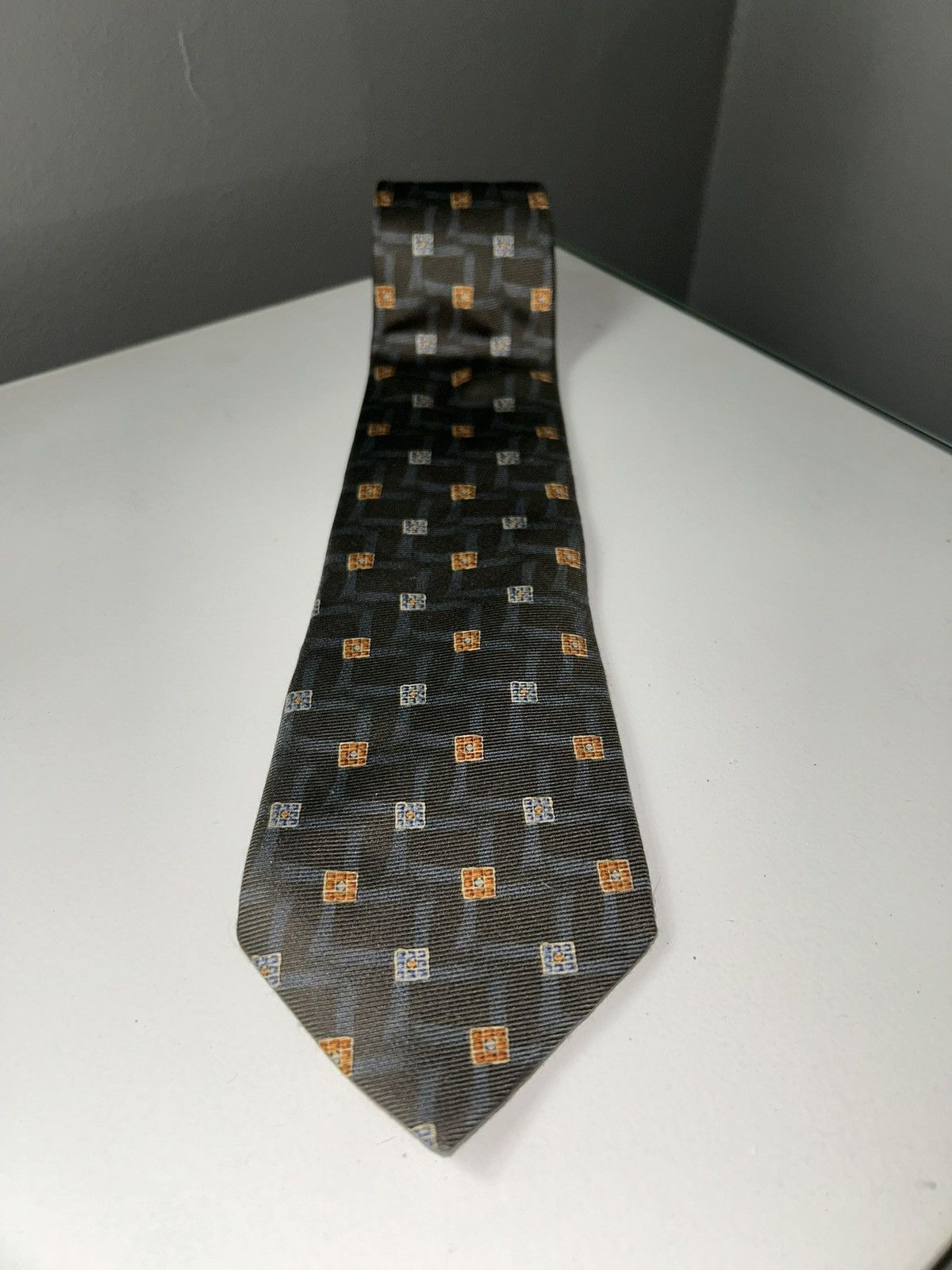 Burberry Vintage Burberry Gray Block Patterned Men’s Silk Tie Size ONE SIZE - 1 Thumbnail