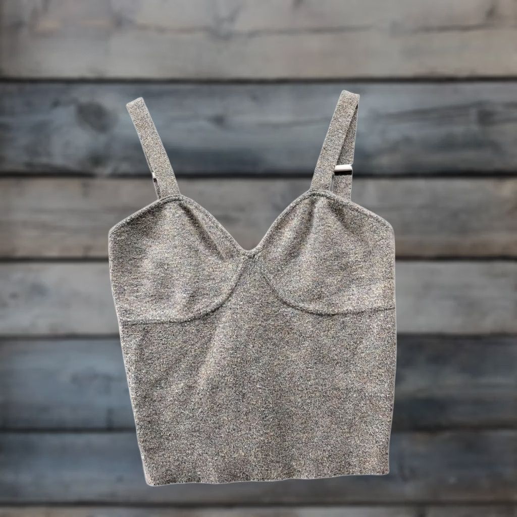 Vintage Line And Dot Wool Blend Knit Camisole Sweater Top Womens XS Gray Sweetheart V-Neck Cropped Long Sleeve Shirt Women XS Gray Sweetheart Size XS / US 0-2 / IT 36-38 - 1 Thumbnail