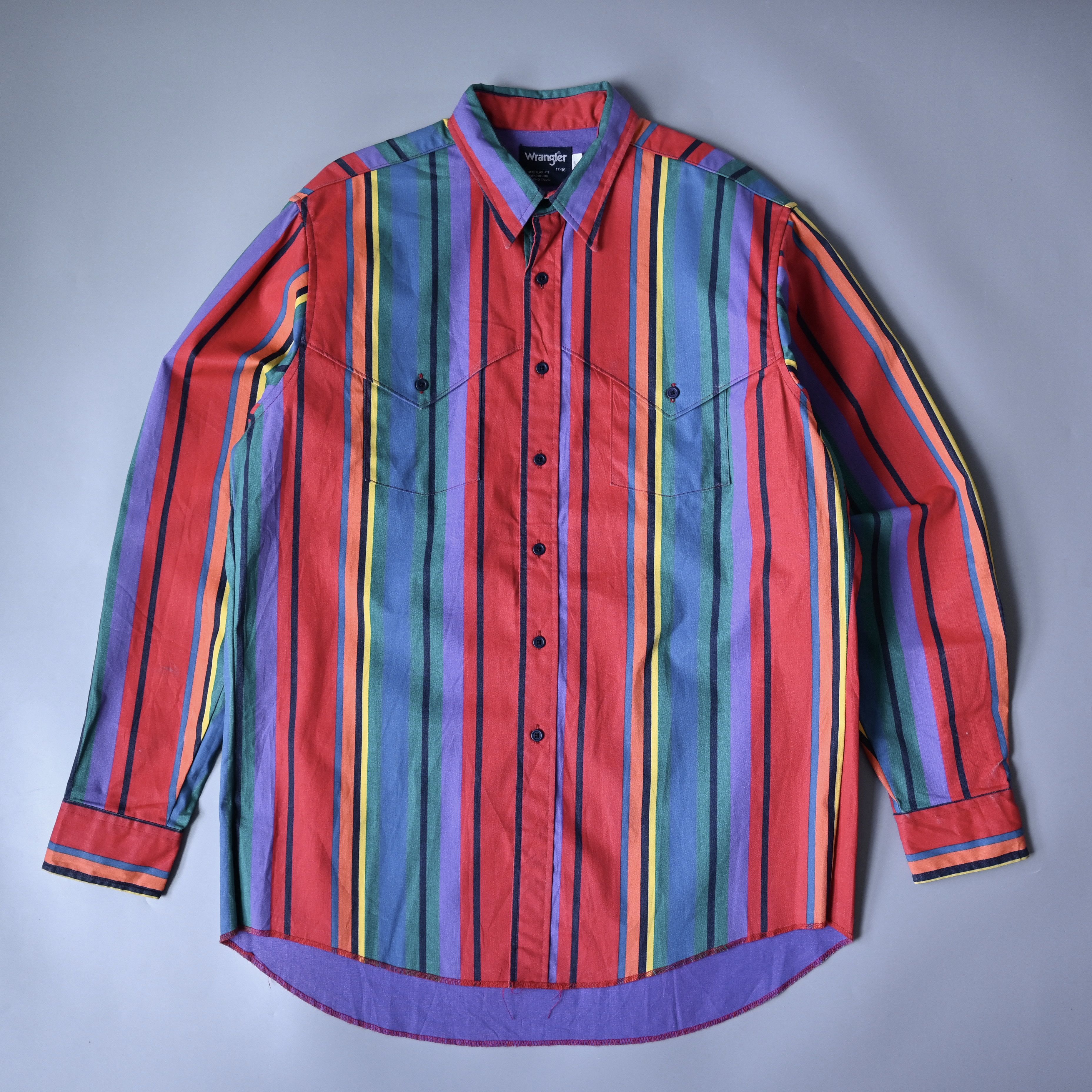 Vintage VTG 90s Wrangler Brushpopper cape shirt rainbow stripe 17.5 Size US XL / EU 56 / 4 - 2 Thumbnail