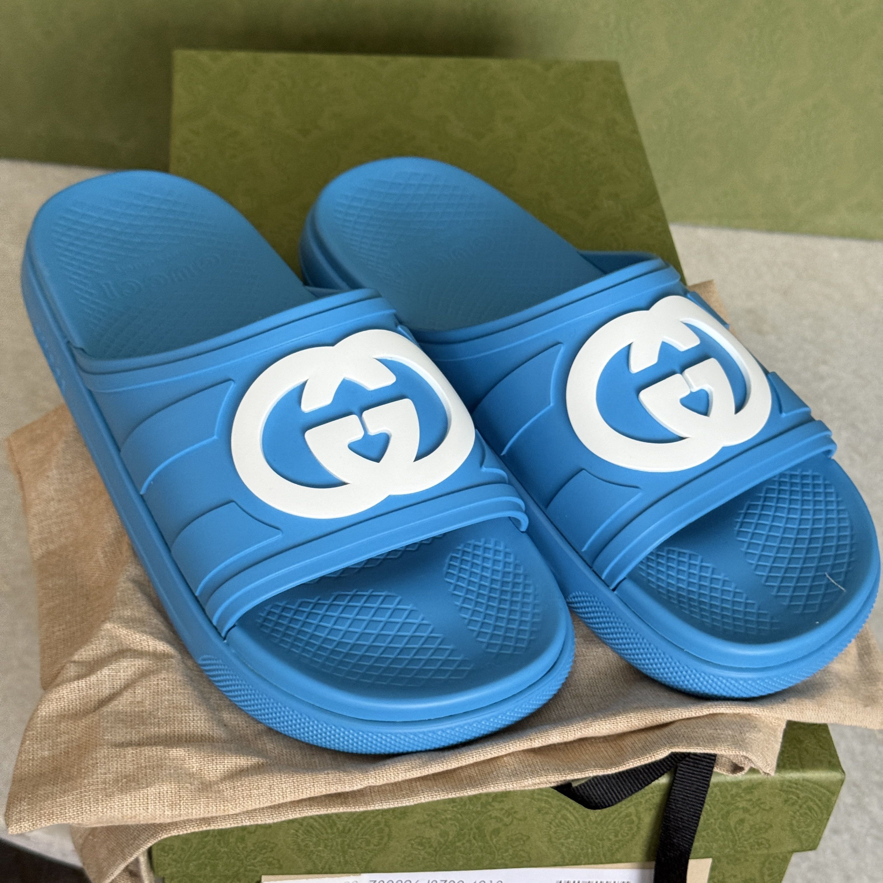 Gucci GUCCI 780296 Blue Rubber Men's GG Sandals, sz Gucci 7 Size US 7.5 / EU 40-41 - 3 Thumbnail