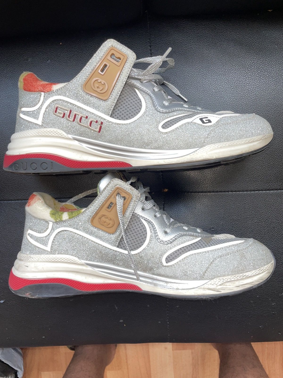 Metallic Calfskin Glitter Mesh Womens Ultrapace Sneakers