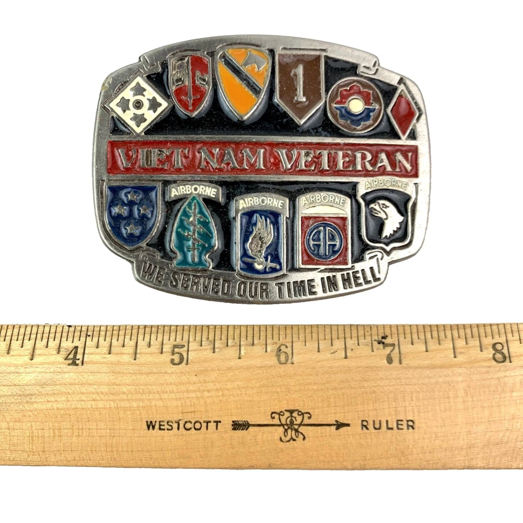 Vintage VINTAGE Vietnam Veteran We Served Our Time In Hell Metal Belt Buckle Belt Buckle Military & Weaponry 1980s Unbranded Adult Unisex Navy 2326 Size ONE SIZE - 4 Thumbnail