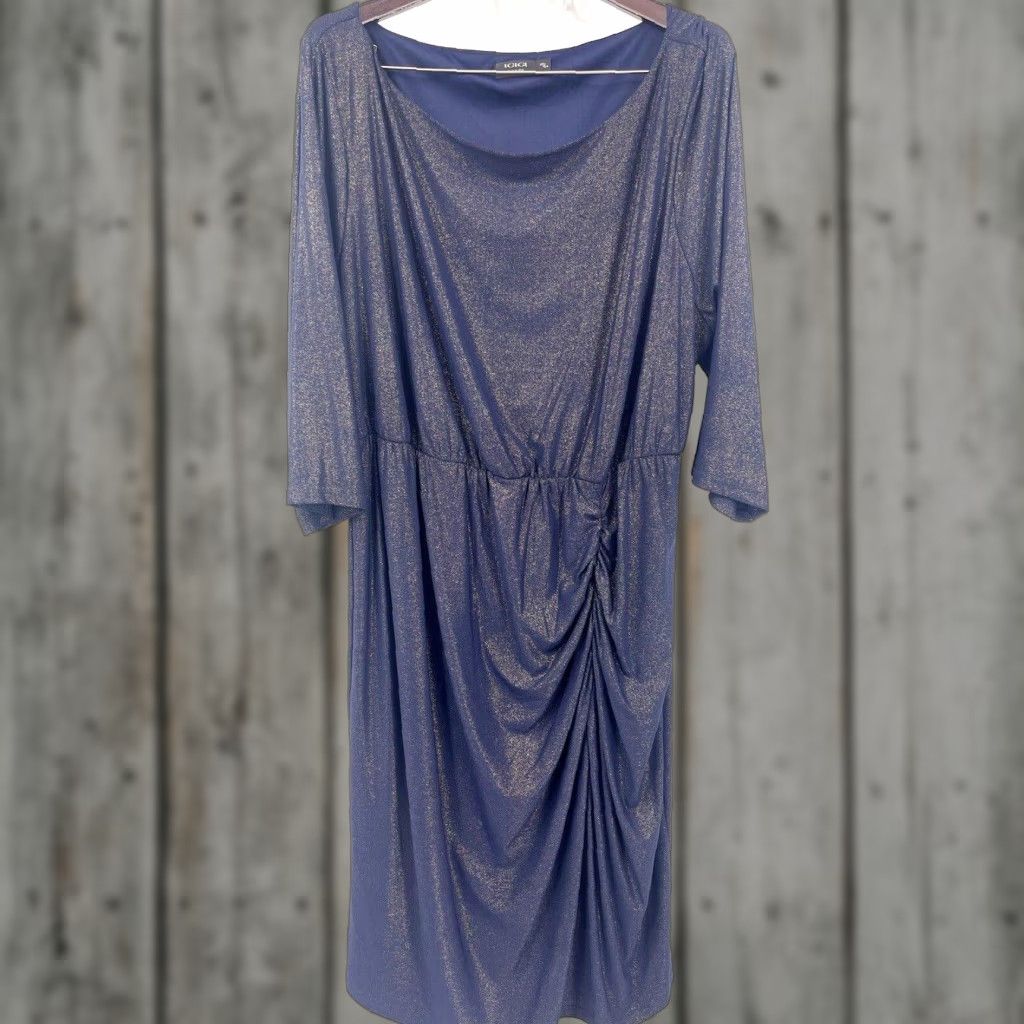 Vintage IGIGI Dress Women Plus 24 3/4 Sleeve Jersey Knee-Length Ruched Bodycon Navy Blue Size 4XL / US 24-26 - 1 Thumbnail