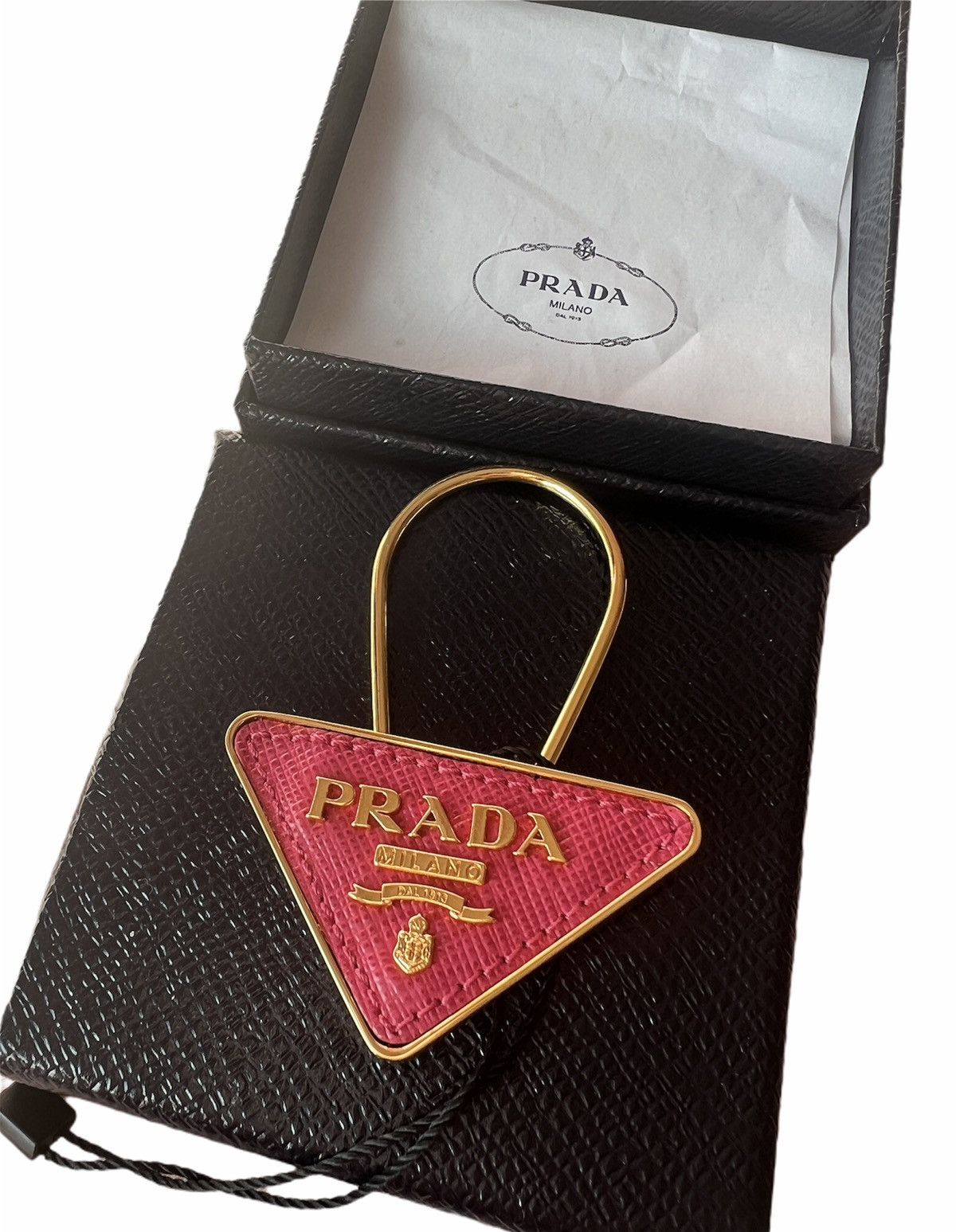 Prada triangle logo leather key chain bag charm