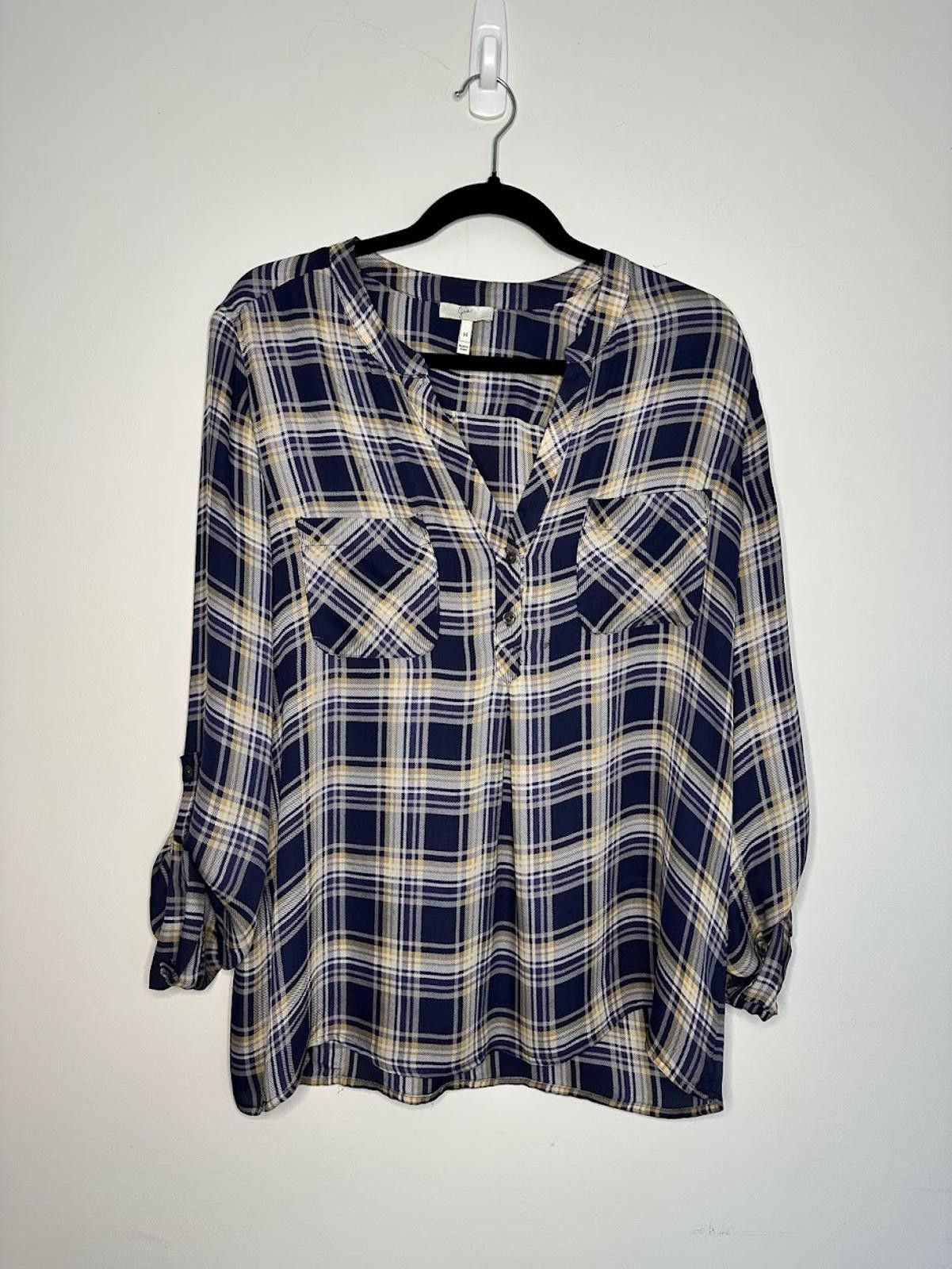 Jones New York Joie Nelia 3/4 Sleeve Plaid Silk Top - Sz. M Size M / US 6-8 / IT 42-44 - 2 Thumbnail
