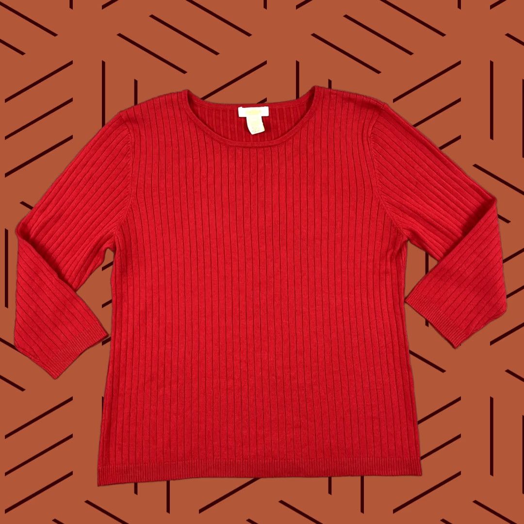 Vintage PECK & PECK Sweater Women XL Red Silk Cashmere Crew Neck 3/4 Pullover Size M / US 6-8 / IT 42-44 - 1 Thumbnail