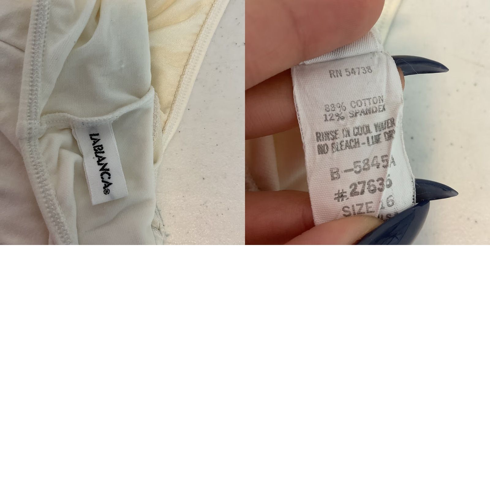 Vintage VINTAGE La Blanca One Piece Swim Suit Ivory 80s 90s High Cut Spaghetti Shell Pattern Cotton Size 16 Womens Size XXL / US 16-18 / IT 52-54 - 8 Thumbnail
