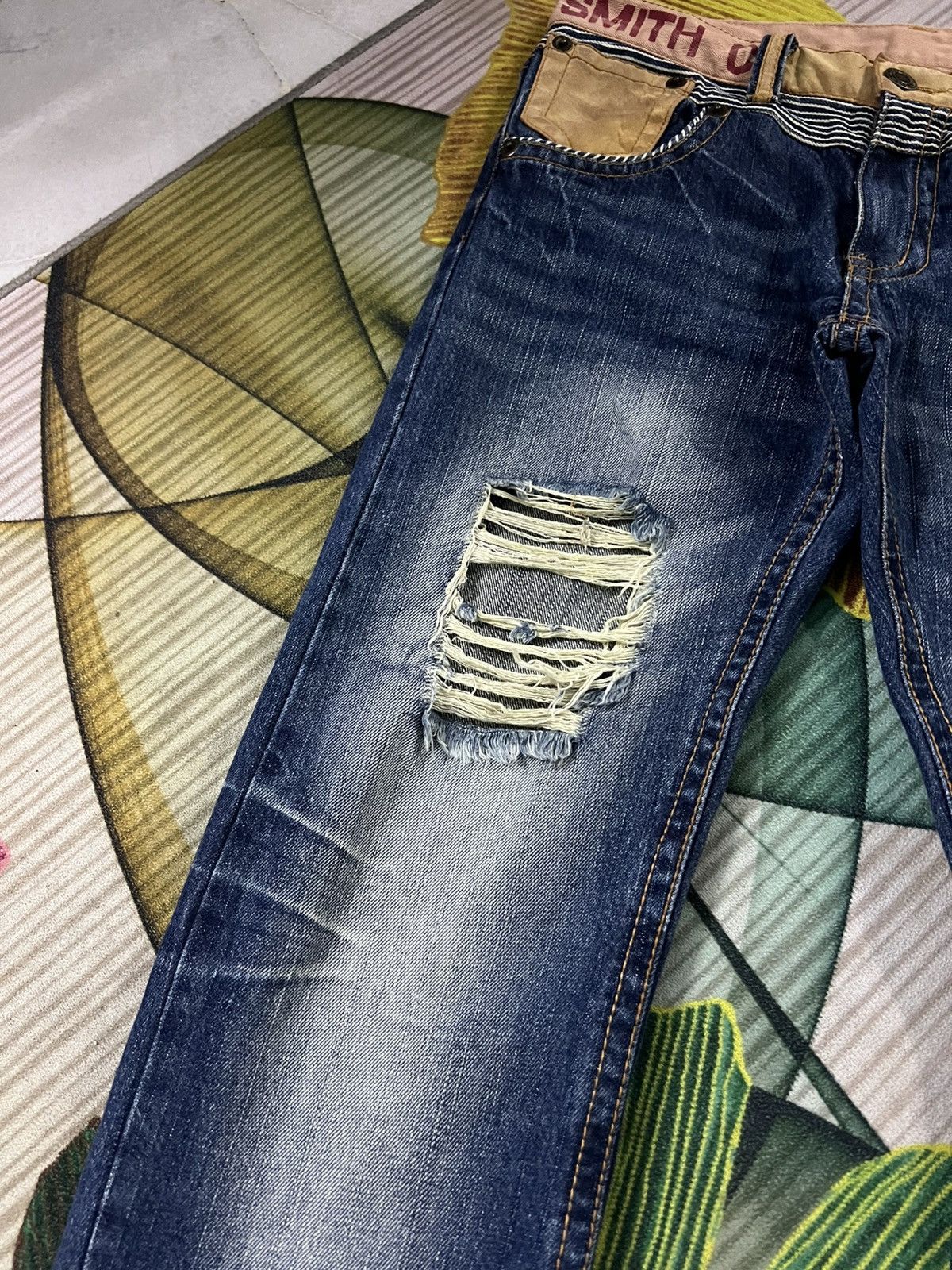 Japanese Brand 💥Smith Cooper Distress Patchwork Japanese Jean Size US 31 - 10 Thumbnail