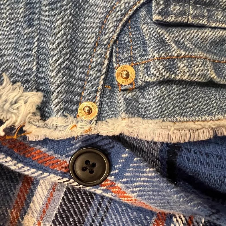 Greg Lauren greg lauren size 4 Splicing denim plaid shirt 2506-Nextarr Size US XL / EU 56 / 4 - 6 Thumbnail