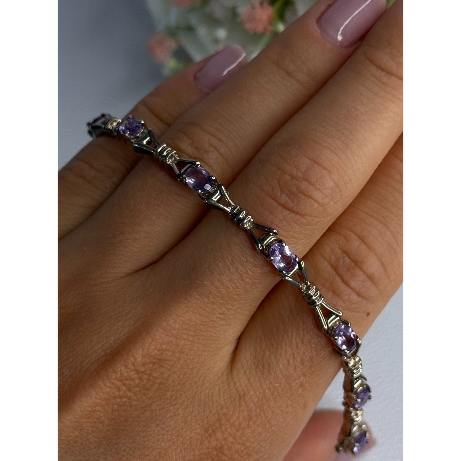 Jewelry 925 STERLING SILVER AMETHYST BRACELET LENGTH 7.5 Size ONE SIZE - 7 Thumbnail