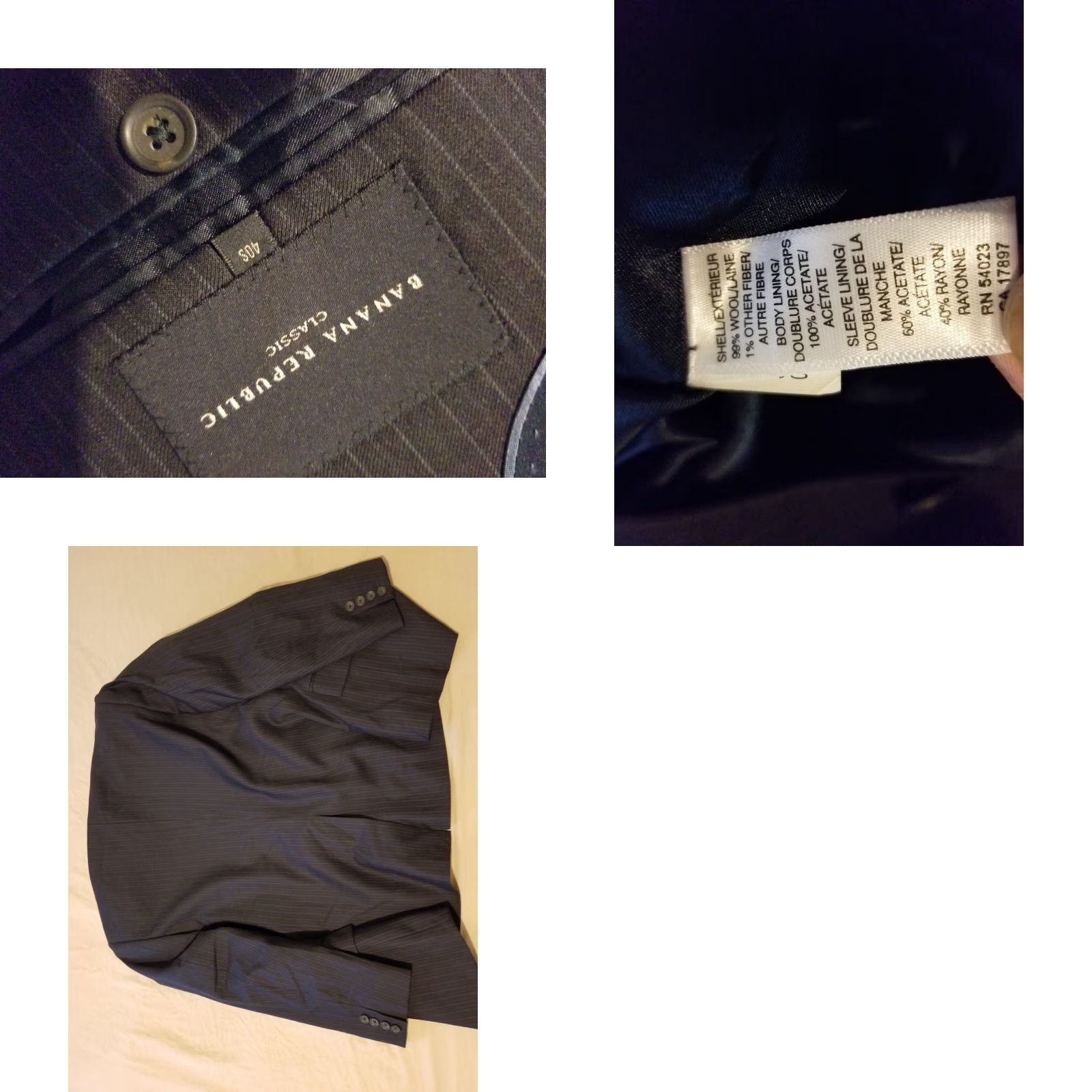 Banana Republic VINTAGE Mens Banana Republic Wool Sports Jacket 40S Navy Blue Blazer 3-in-1 Jacket Mens Blue Sports Size 40R - 8 Thumbnail