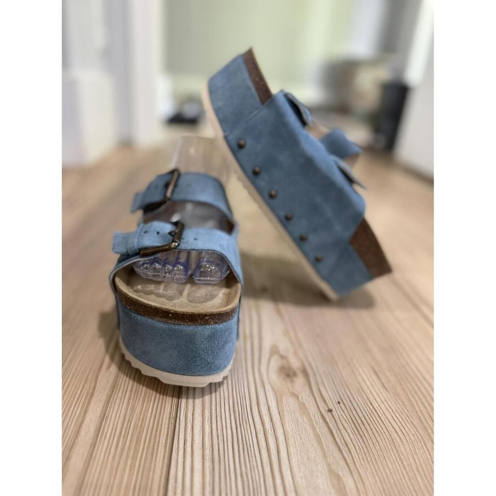 Other Intentionally Blank Blue Suede Buckle Platform Sandals Size US 7.5 / EU 40-41 - 3 Thumbnail