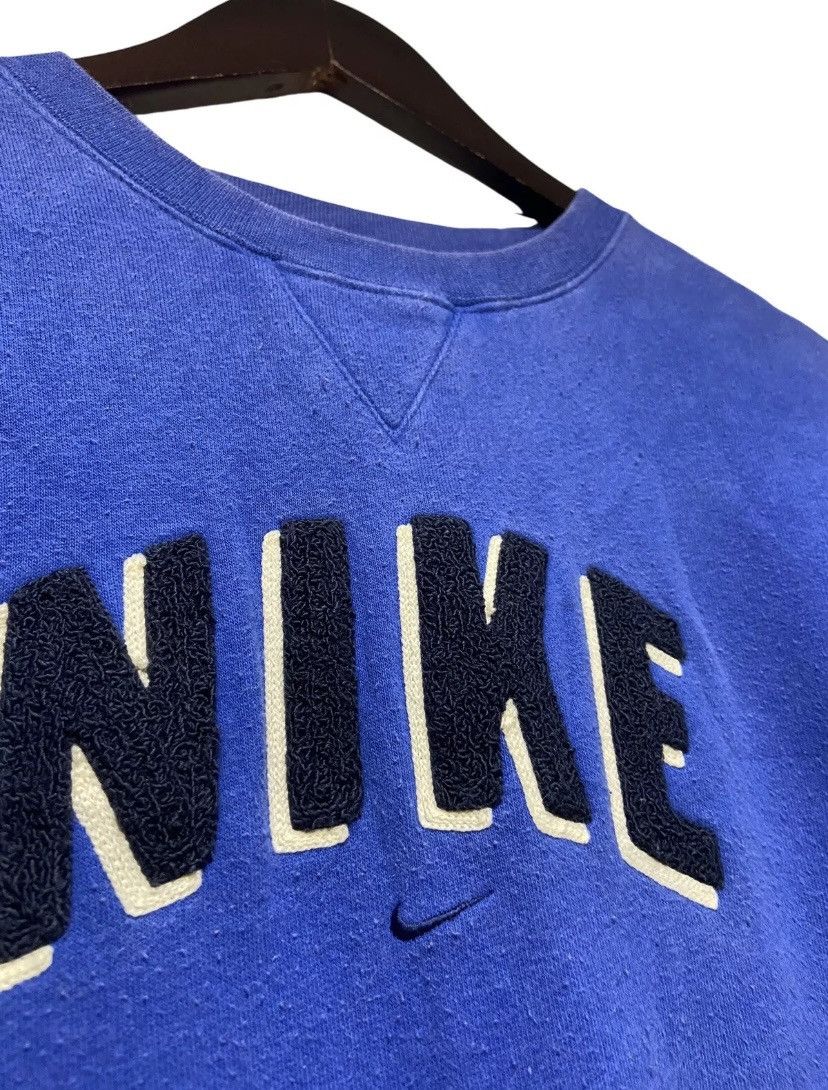 Nike × Vintage VTG Nike Spell Out Sweatshirt Blue Center Swoosh Felt Logo Size US XL / EU 56 / 4 - 3 Thumbnail