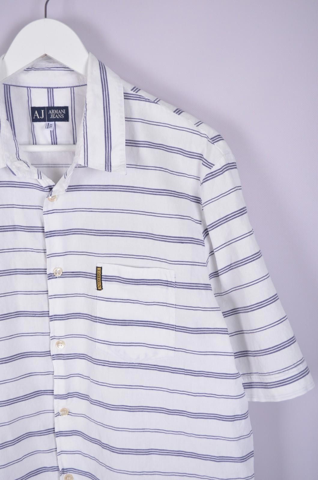 Designer Armani Jeans Mens Striped White Shirt Linen Cotton Size XXL Size US XXL / EU 58 / 5 - 3 Thumbnail