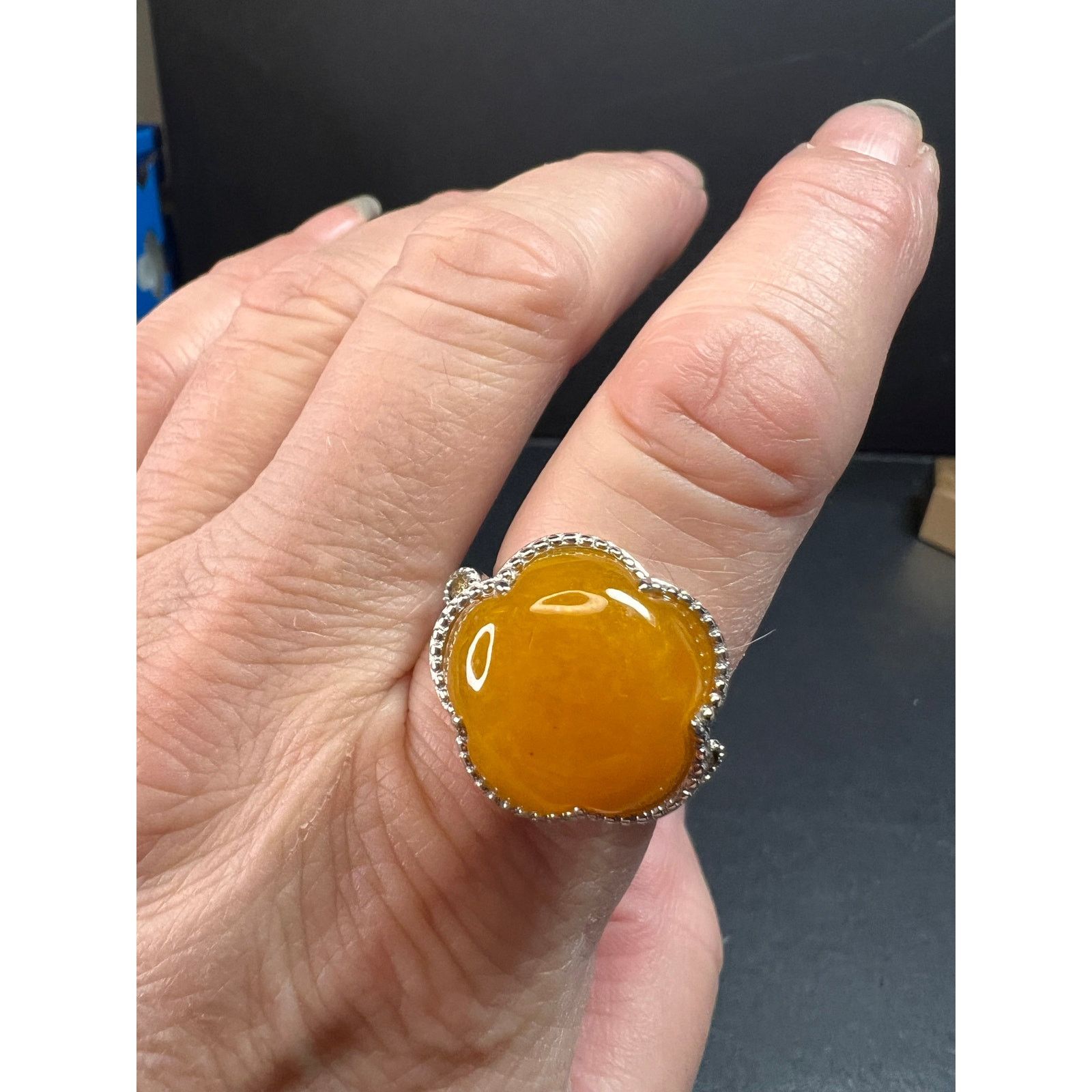Other NEW Yellow Jade cherry blossom ring in 925 silver size 9 Size ONE SIZE - 3 Thumbnail
